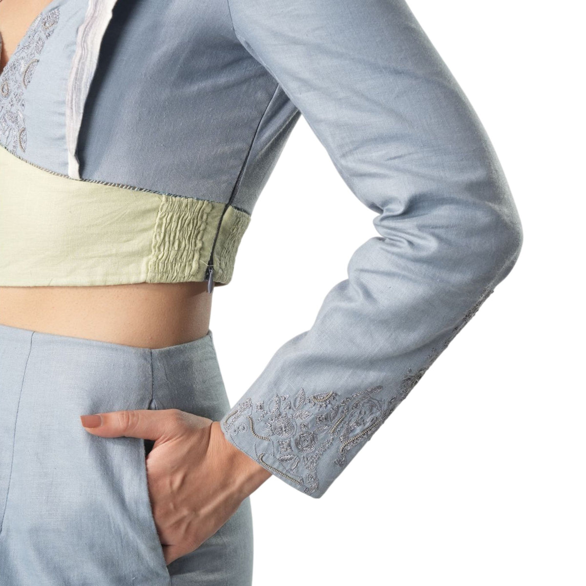 Embroidered Back Crop Jacket – Bareclipse - Blue