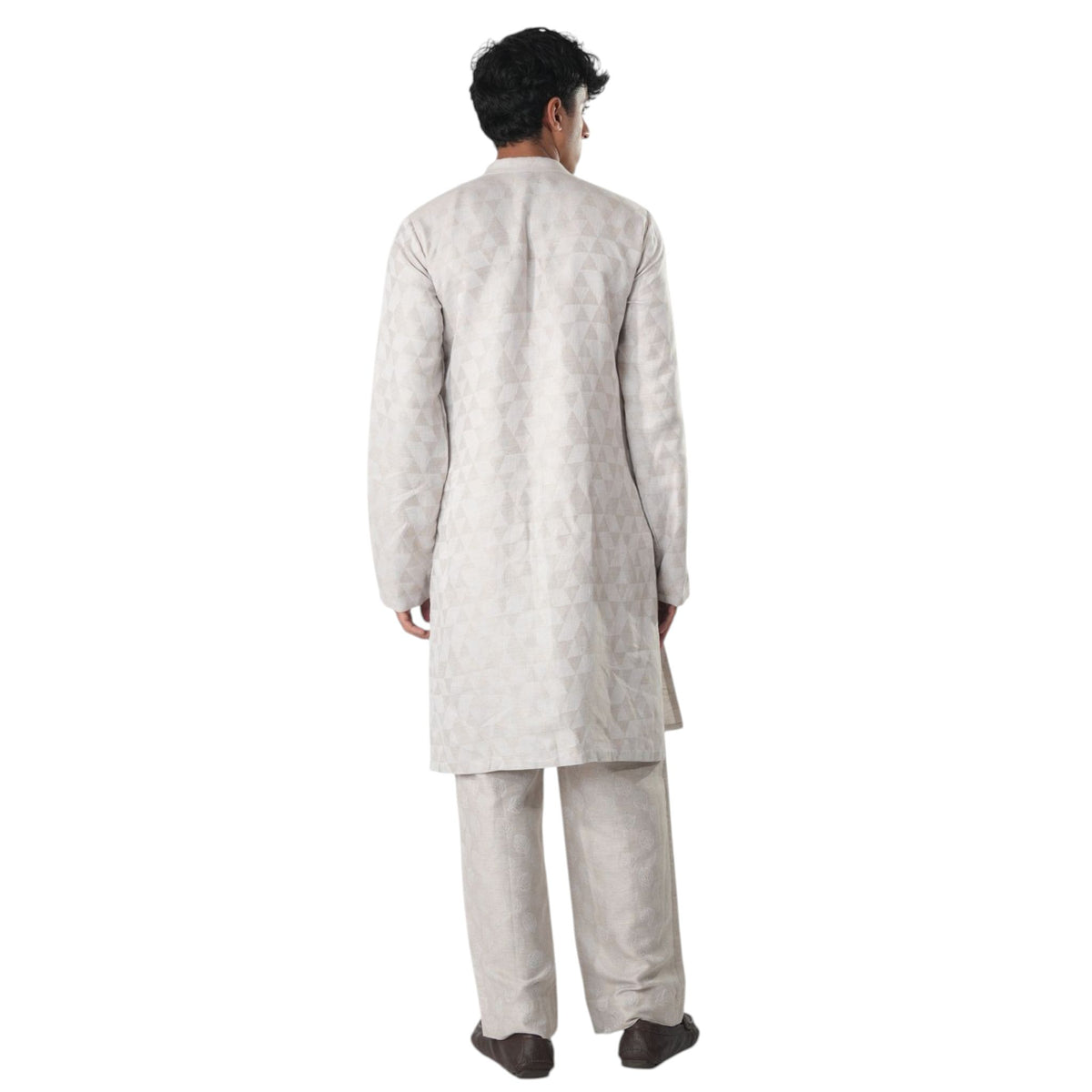 Men's Asymmetric Collar Long Kurta – Elder's Crest - Beige