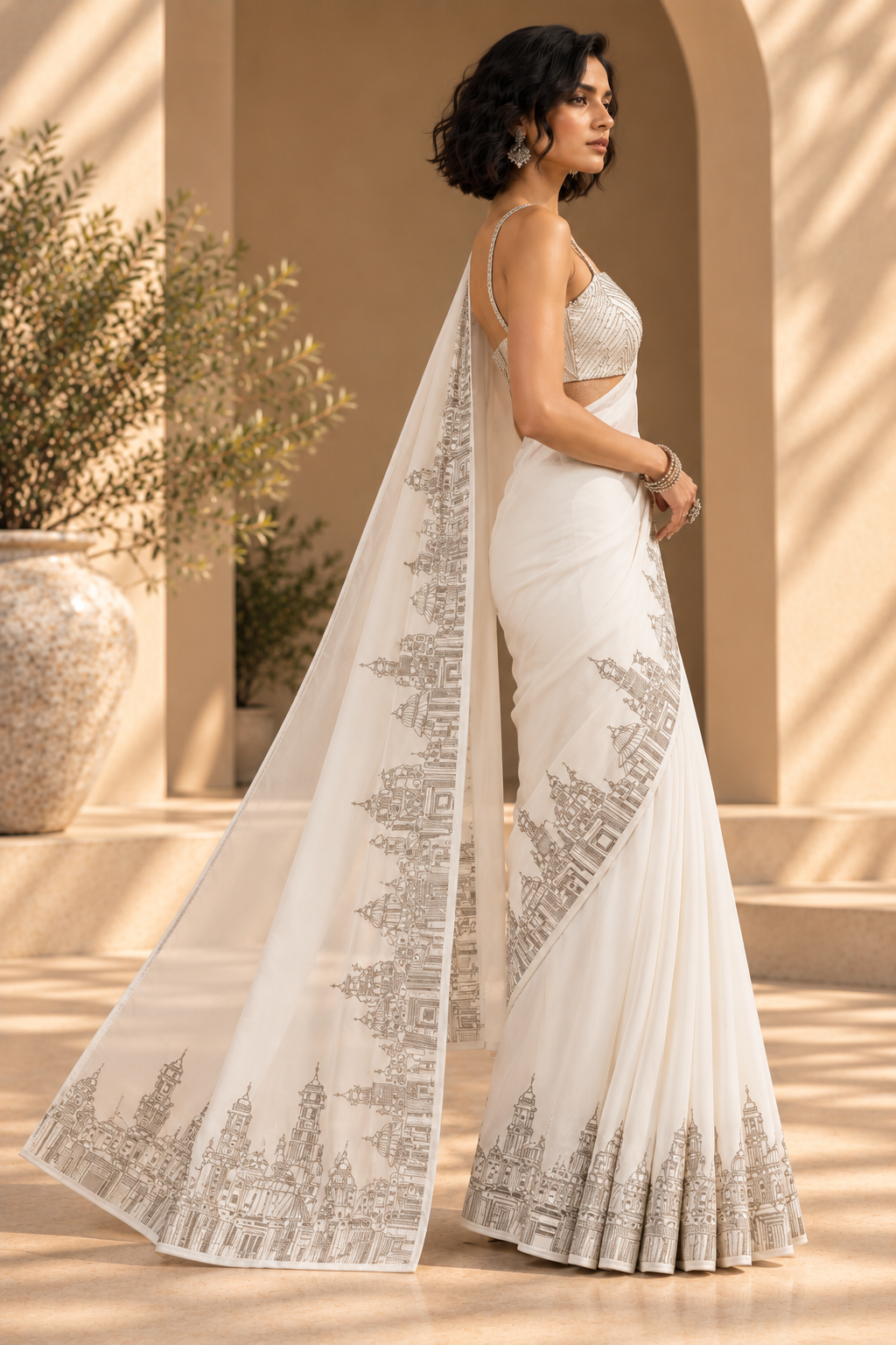 Embroidered Border Saree – Regal - White