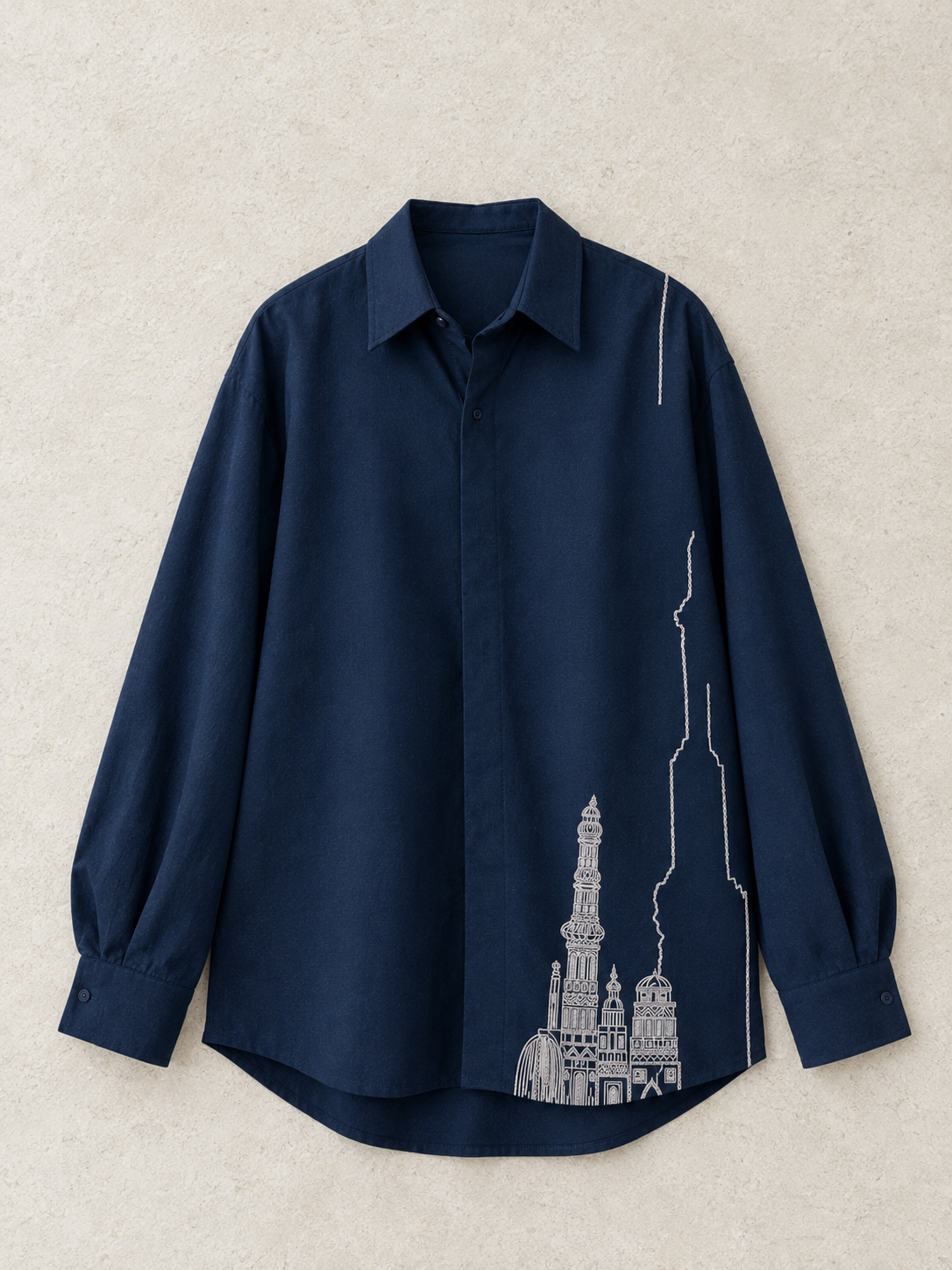 Beaded Line Embroidered Shirt – Feather - Maritime Blue
