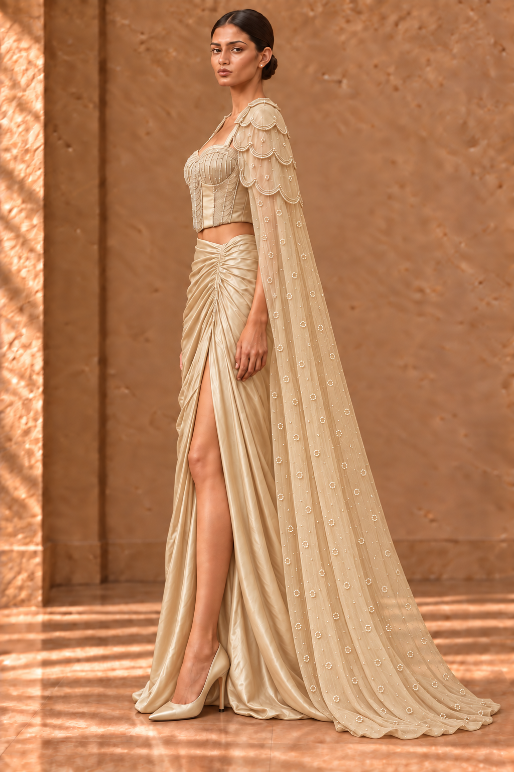 Cord Scallop Cape Set - Champagne Gold