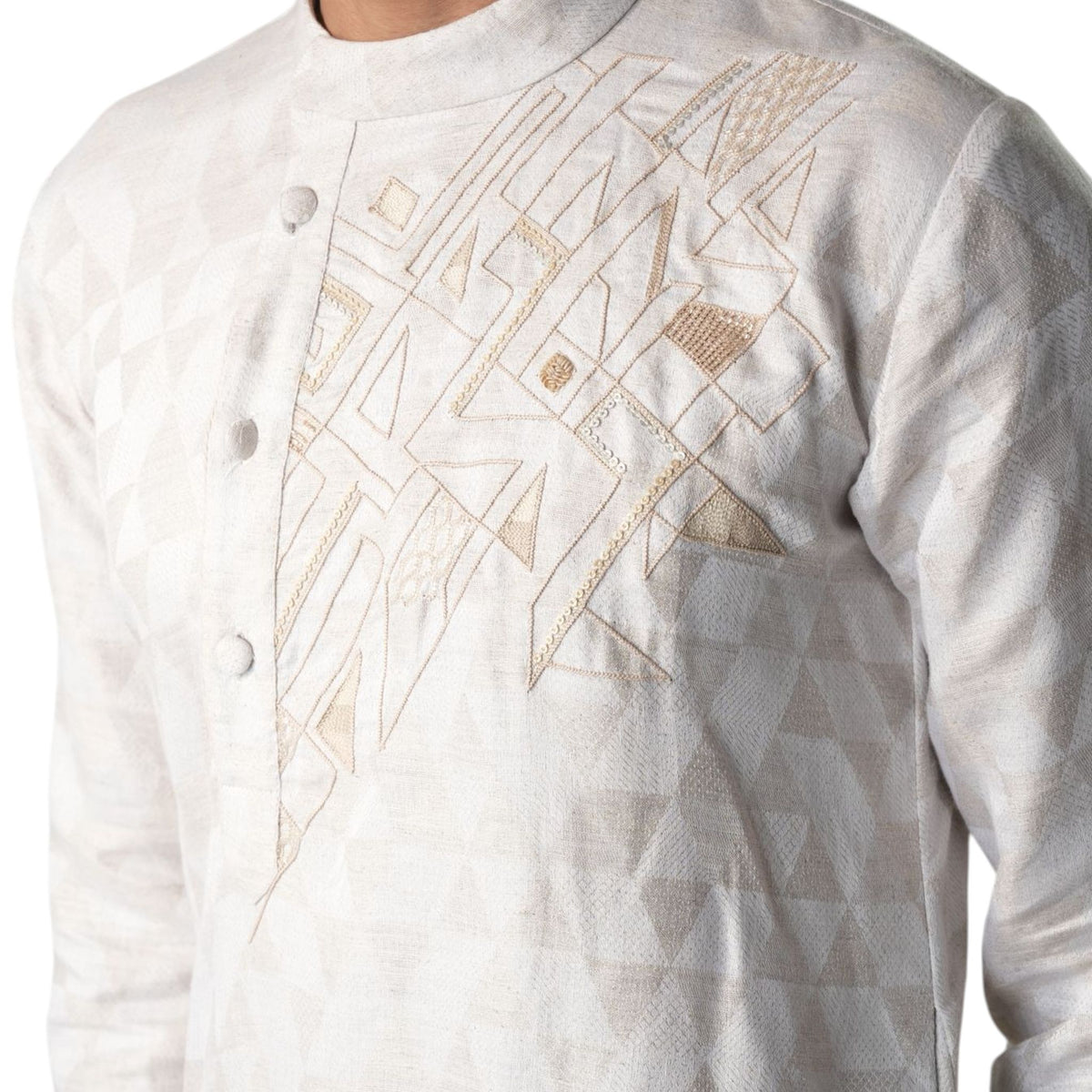 Men's Asymmetric Collar Long Kurta – Elder's Crest - Beige