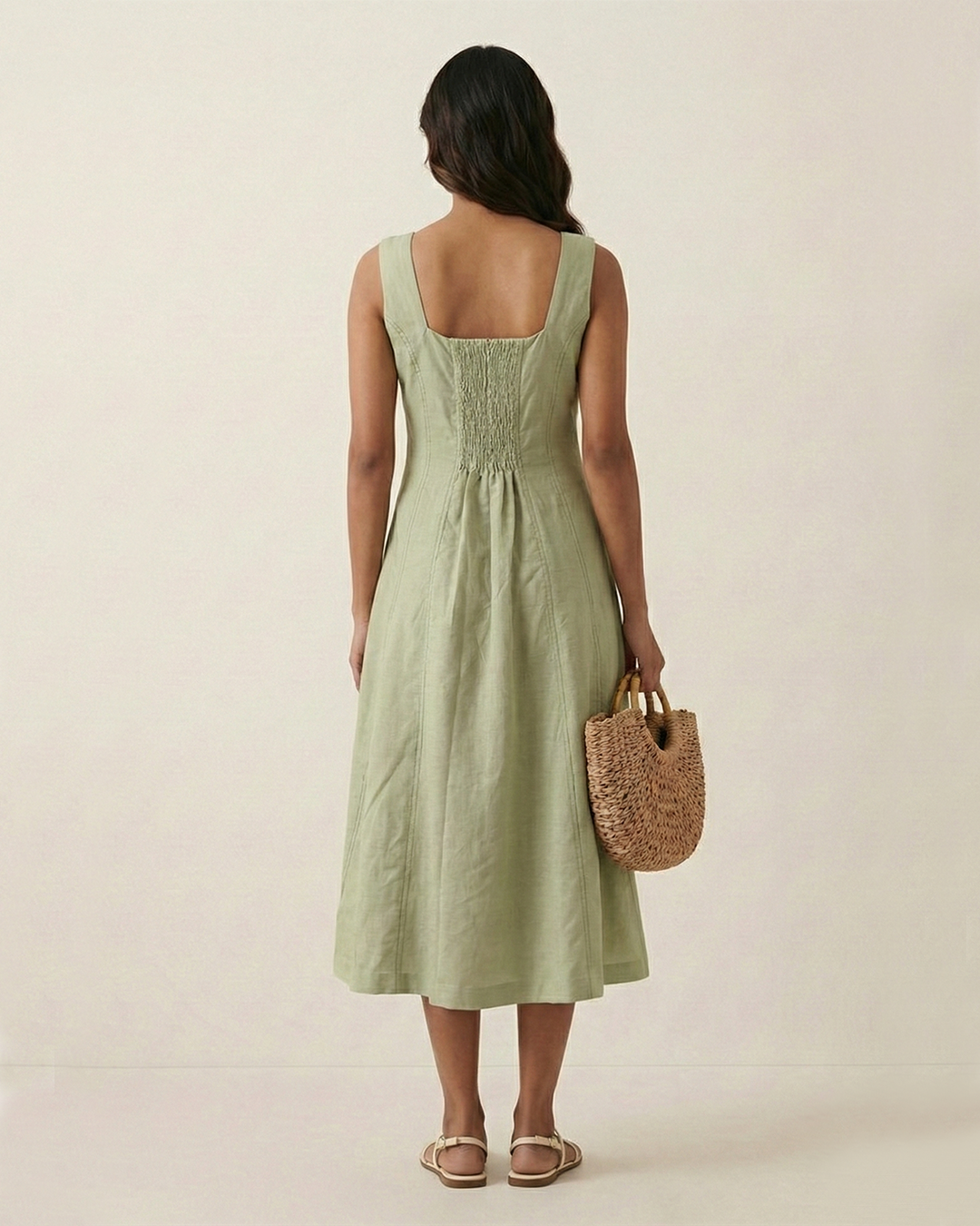 Square Neck Panelled Dress – Panel Icon - Green