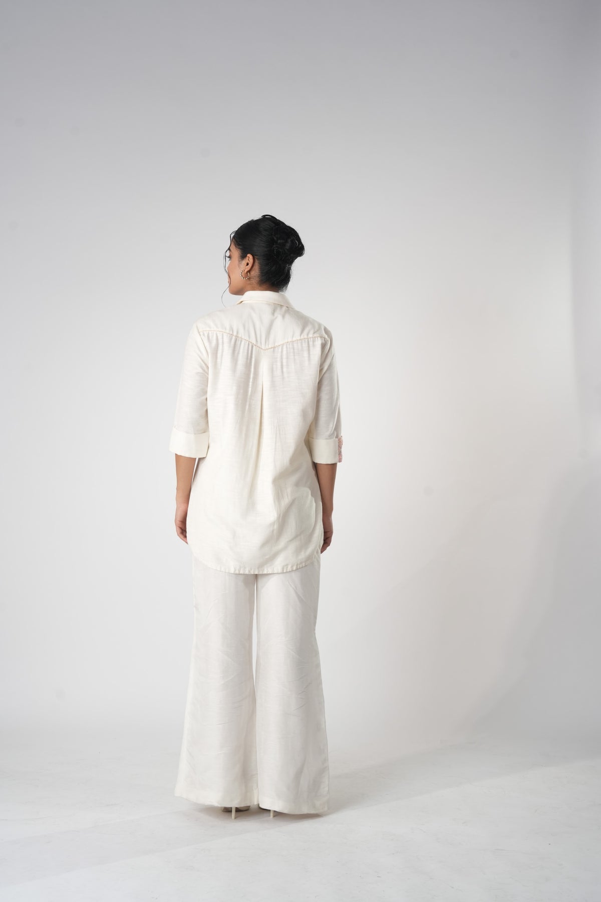 Patchwork Panel Button-Down Shirt – Meridian - White