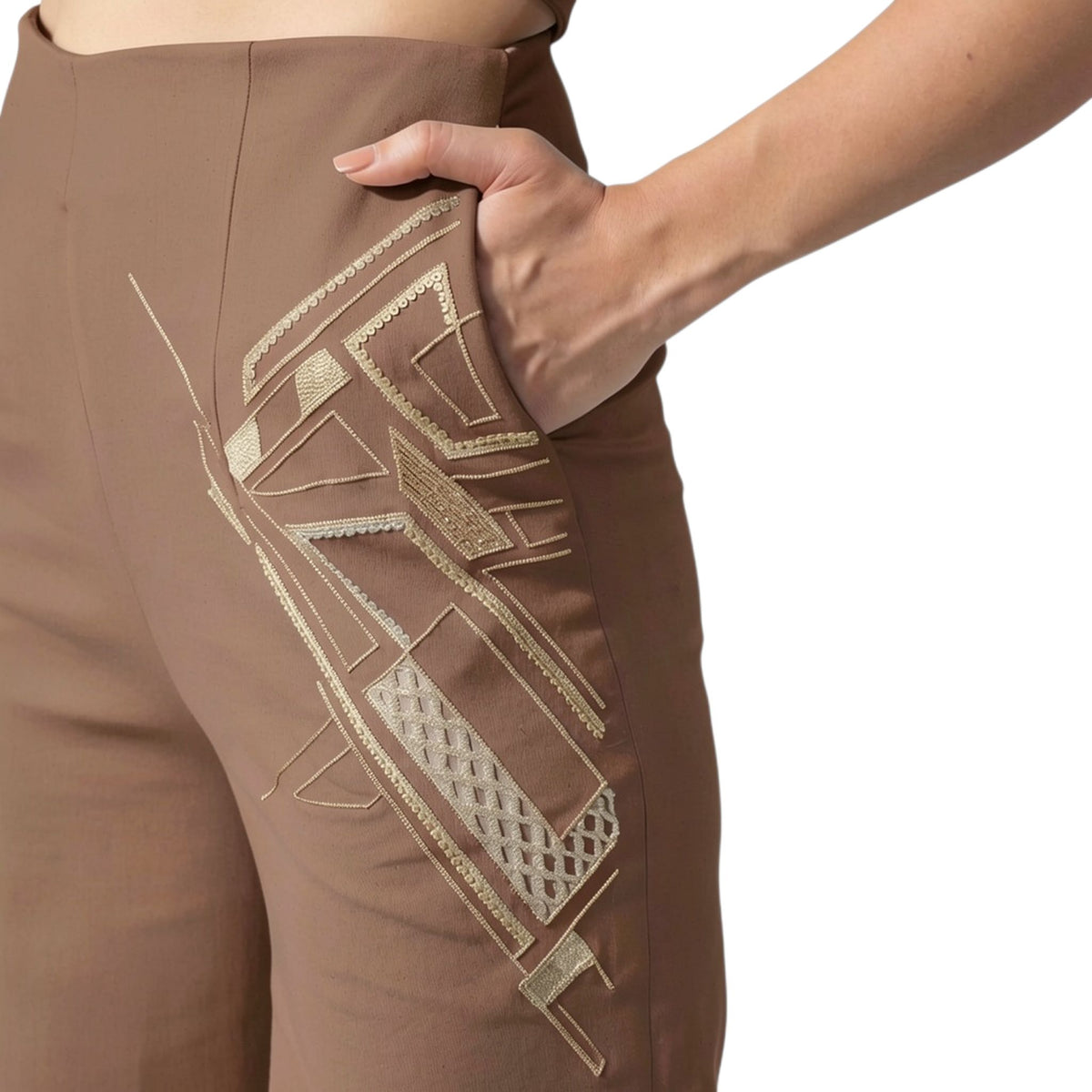 Embroidered Denim Bell Bottoms – Lunette - Mocha