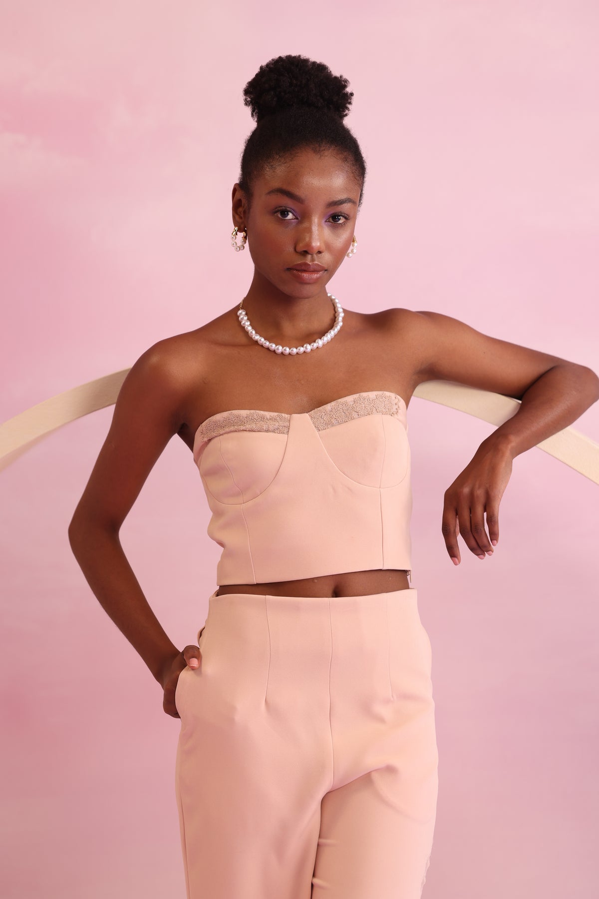 Lace Edge Tube Bustier – Verdant Embrace - Peach