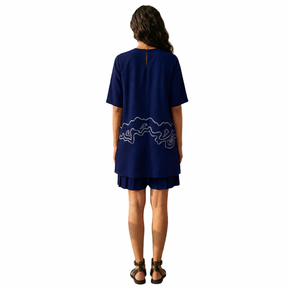 Sheer Hem Embroidered Tunic – Fluid - Navy Blue