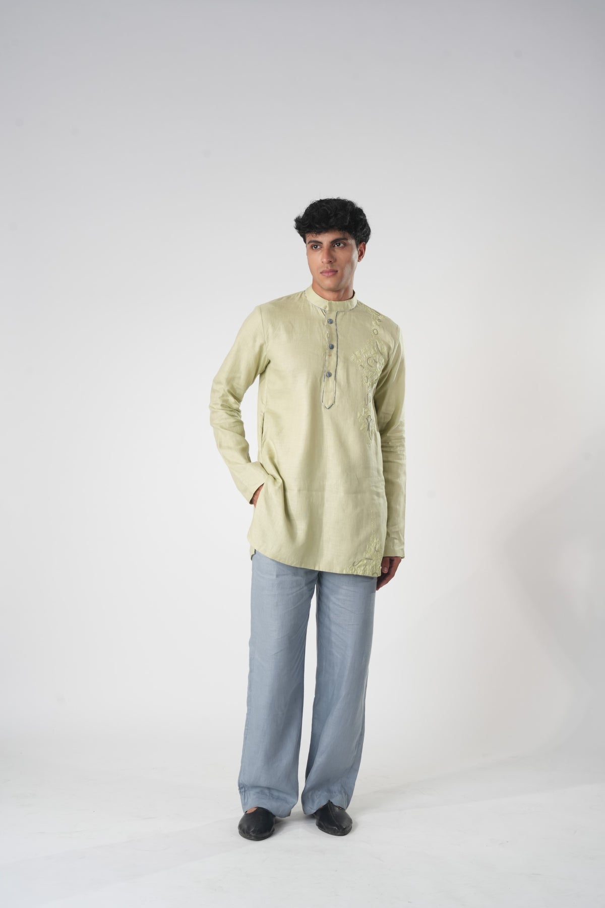Men's Mandarin Short Kurta – Aarify - Green