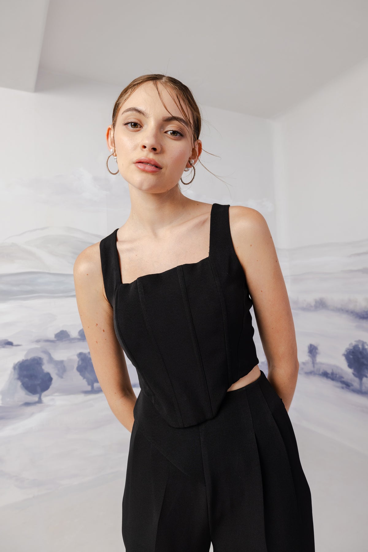 Square Neck Panelled Corset – Imperial Essence - Black