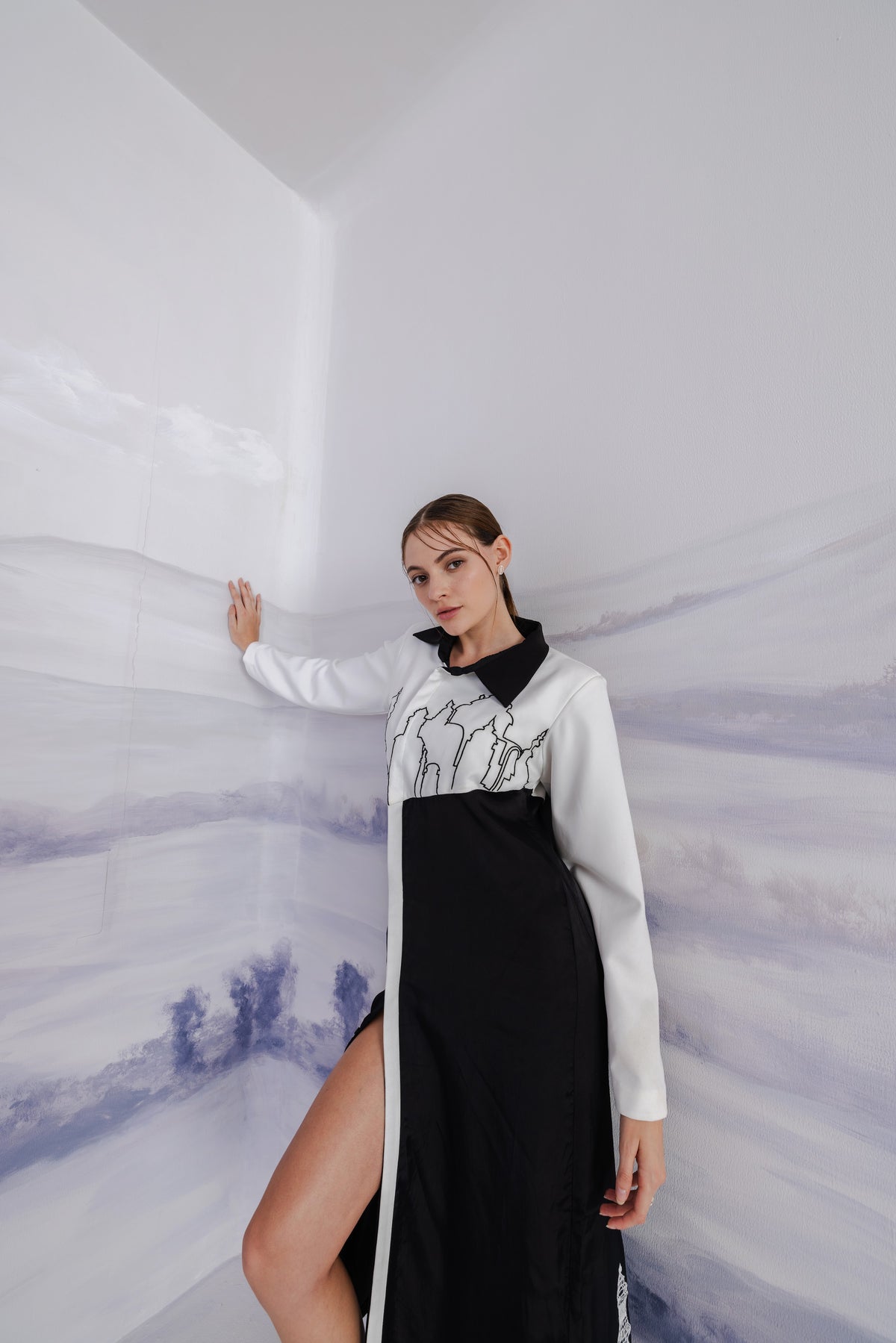 Asymmetric A-Line Shirt Dress – Alexandria - Black And White