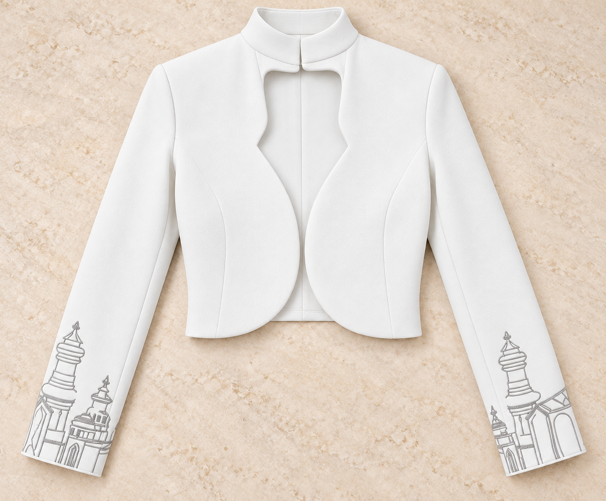 Cuff Embroidered Crop Jacket – Vault - White
