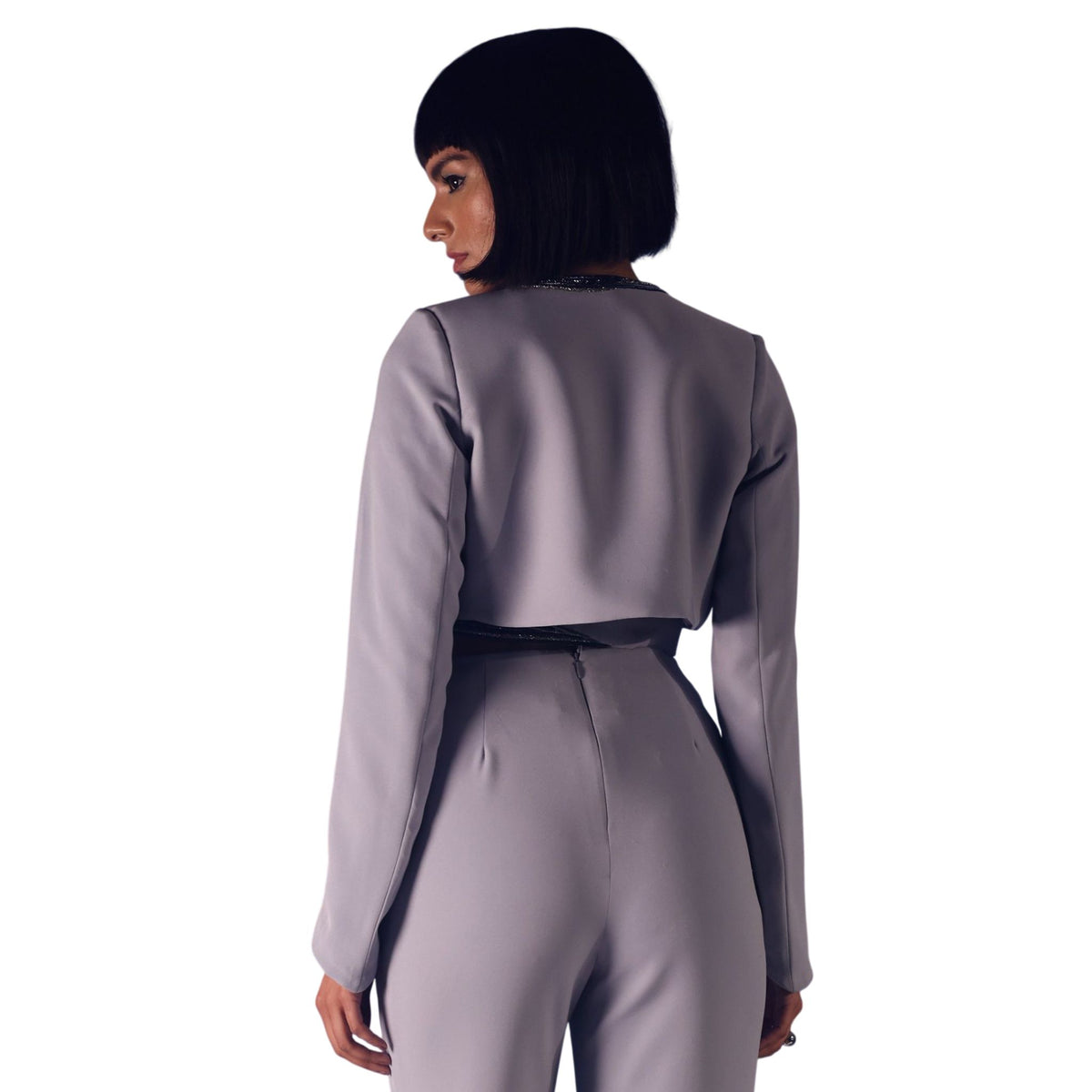 Structured Crop Blazer – Seraphina - Cool Grey