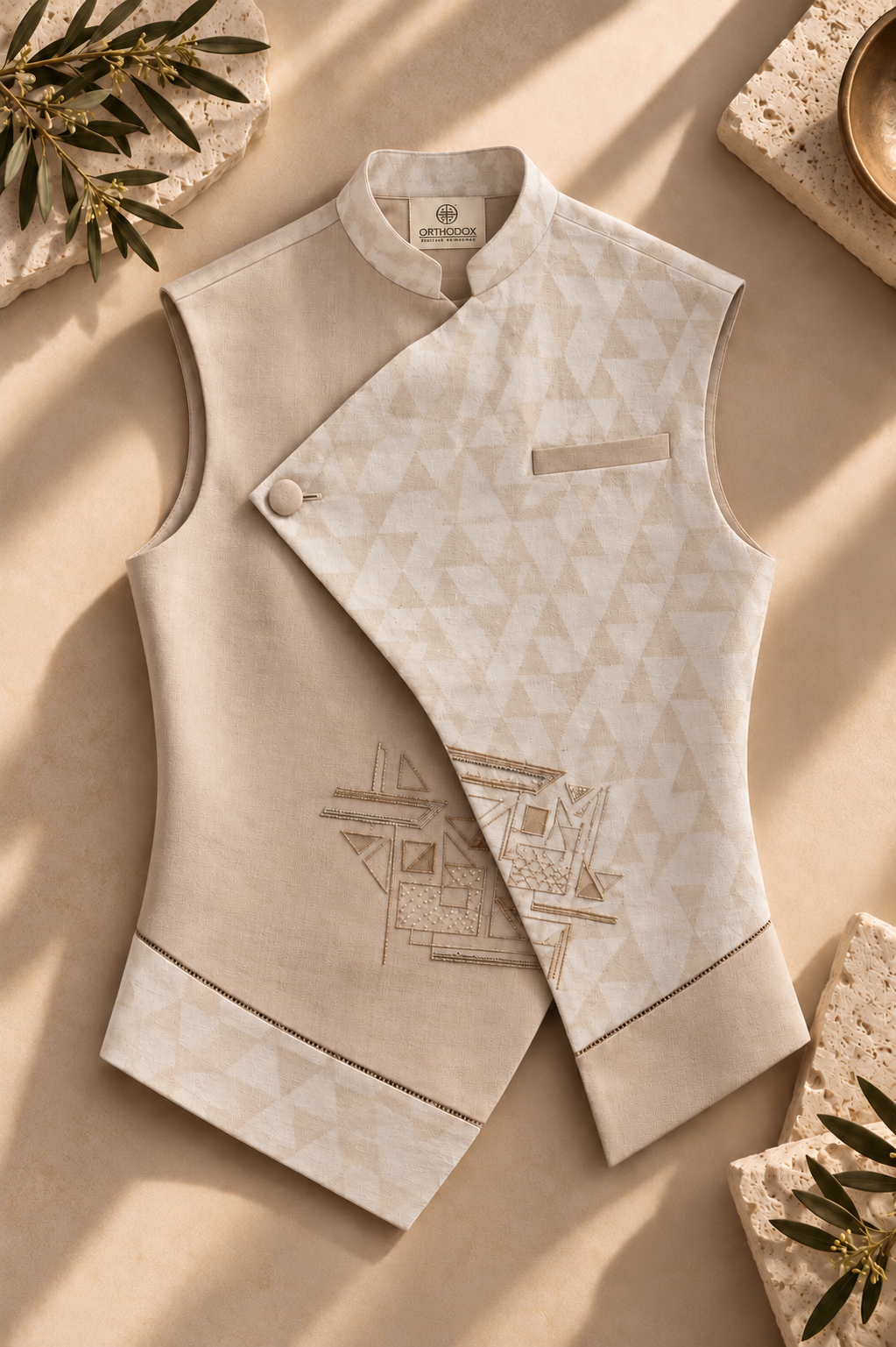 Men's Overlapped Sadri – Triangle - Beige