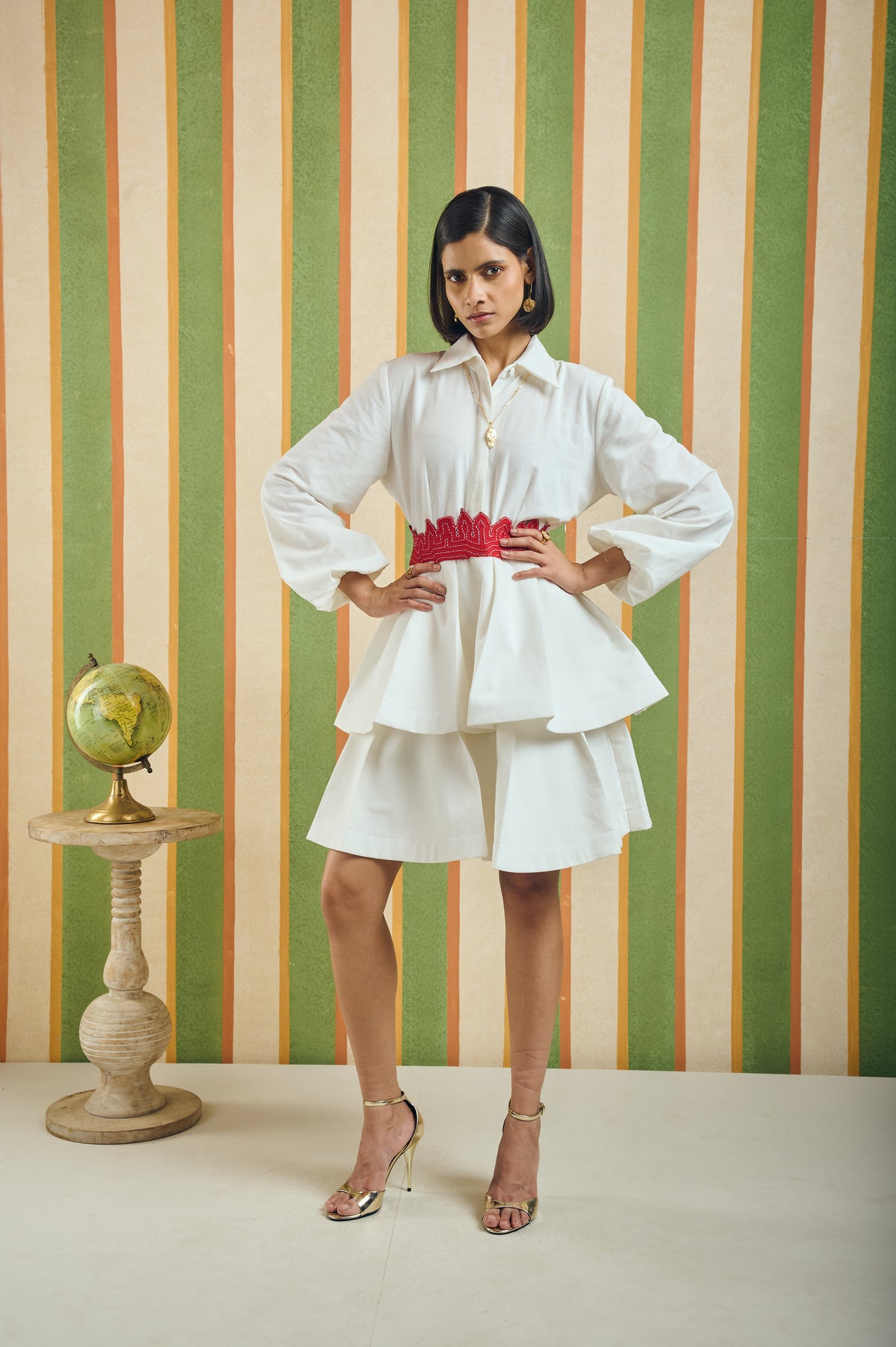 Layered Flared Hemp Dress – Cord - White