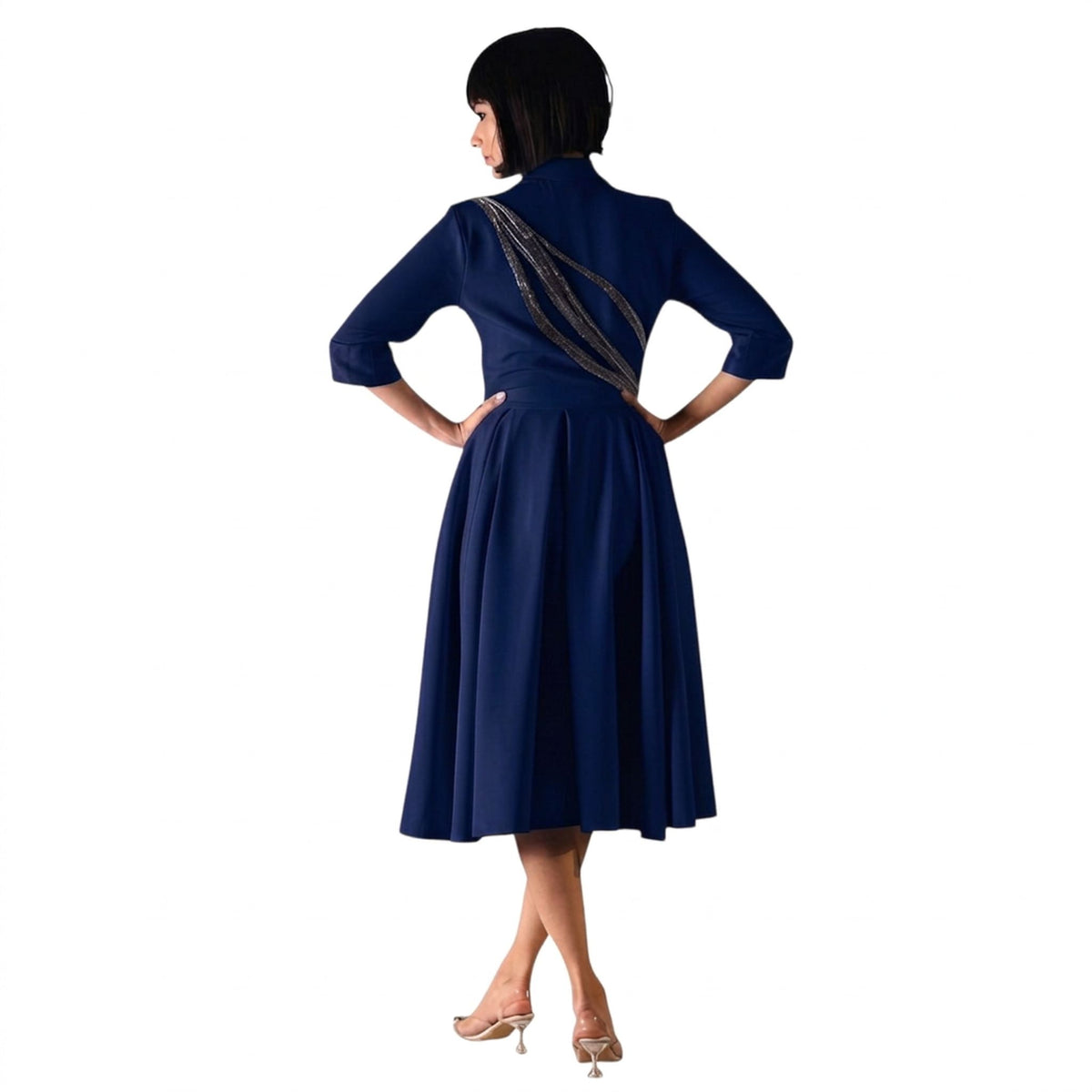 Collared Button-Down Skater Dress – Amunet - Navy Blue