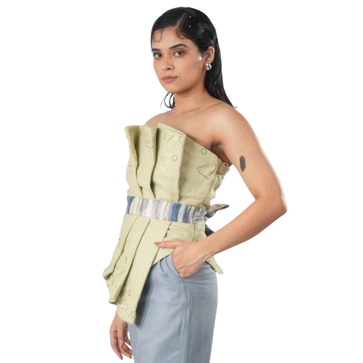 Draped Strapless Top – Vaanya - Green