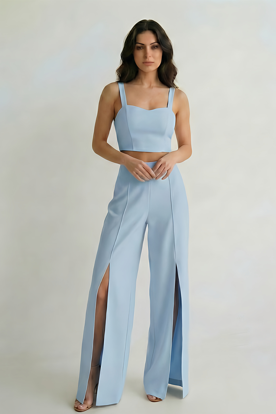 Front Slit Wide-Leg Trousers – Regal - Sky Blue