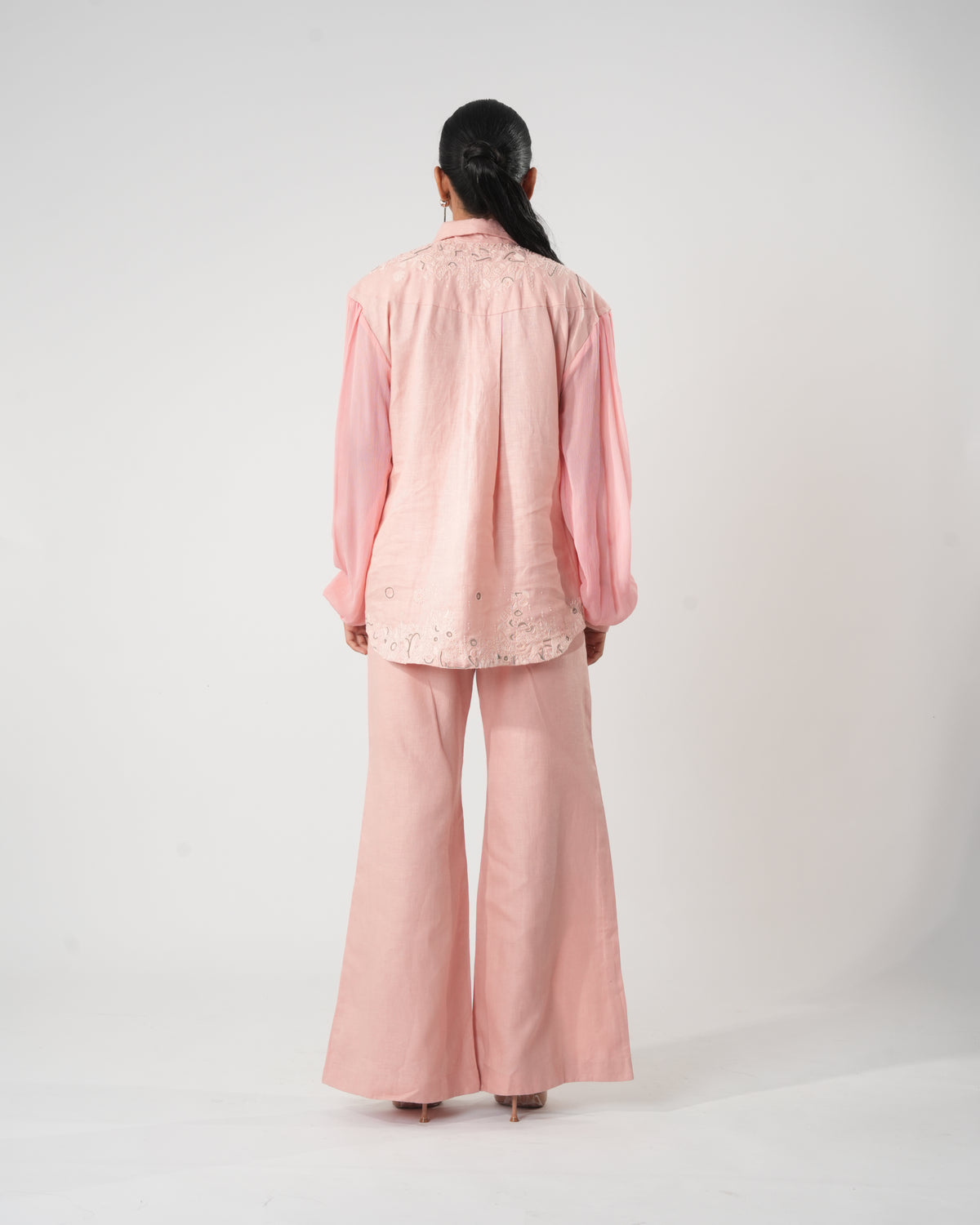 Embroidered Wide-Leg Trousers – Saga - Pink