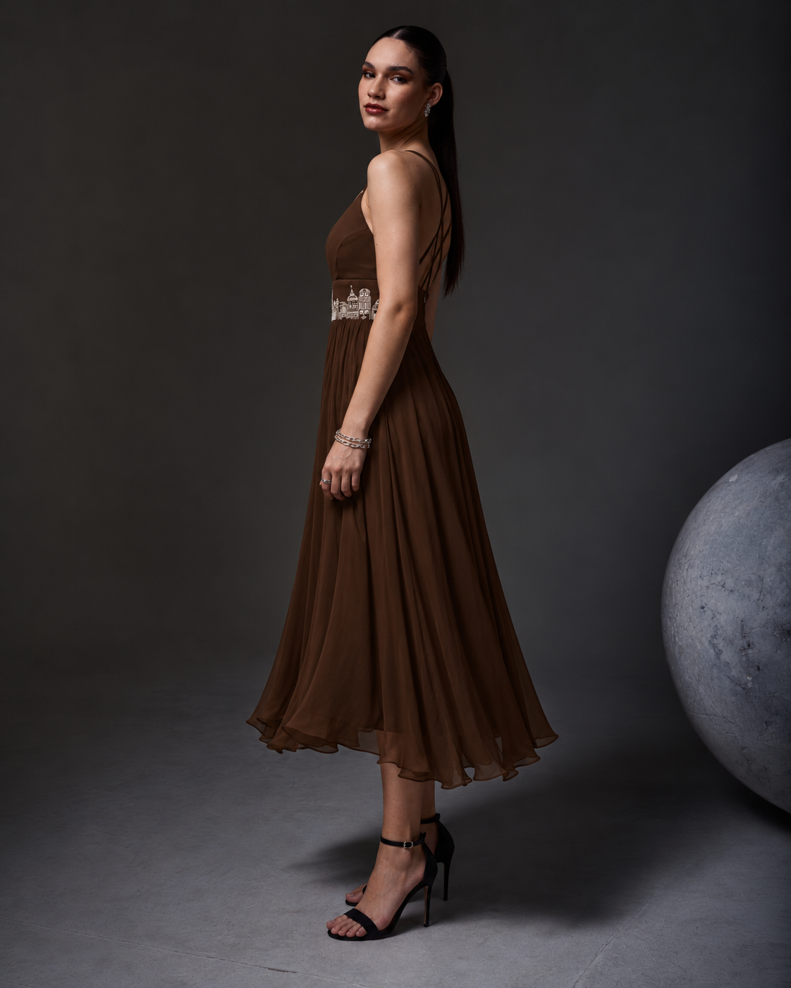 Sweetheart A-Line Organza Dress – Skyline - Deep Brown