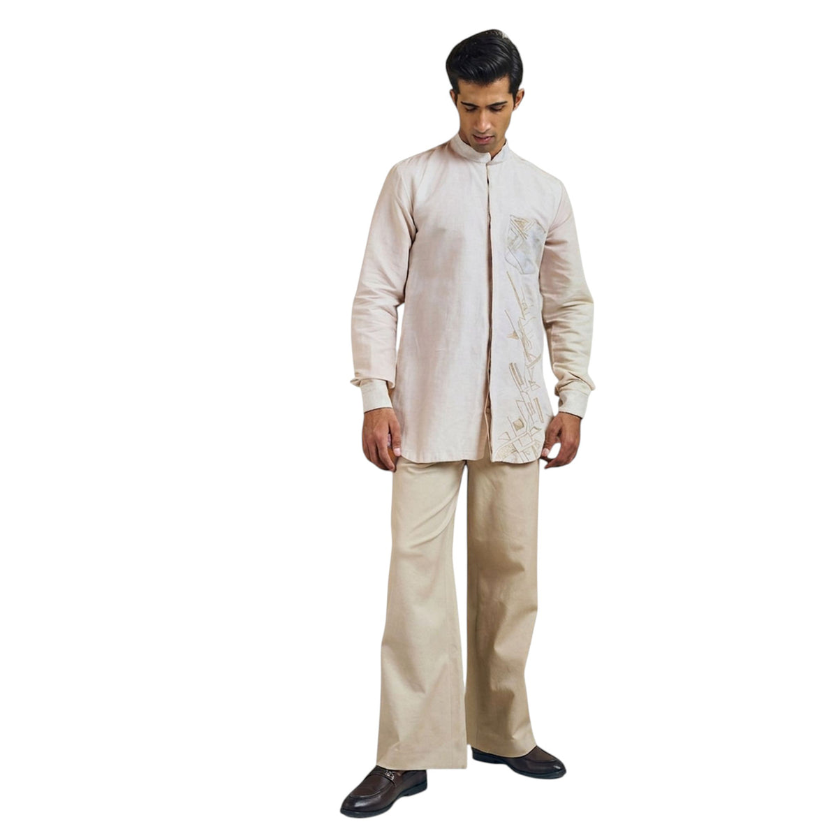 Mandarin Collar Embellished Shirt – Mystic Dawn - Beige
