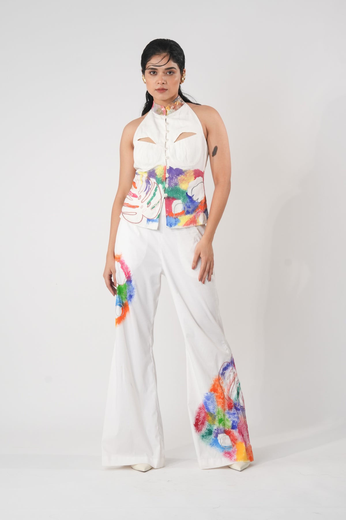 Painted Bell-Bottom Trousers – Art Splash - White