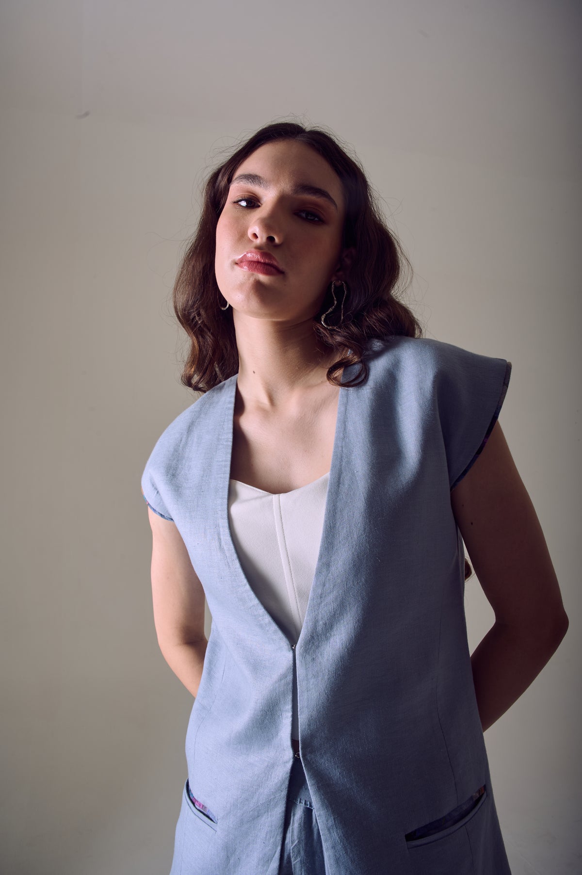 Linecraft Cap Sleeve Long Vest – Warli - Blue