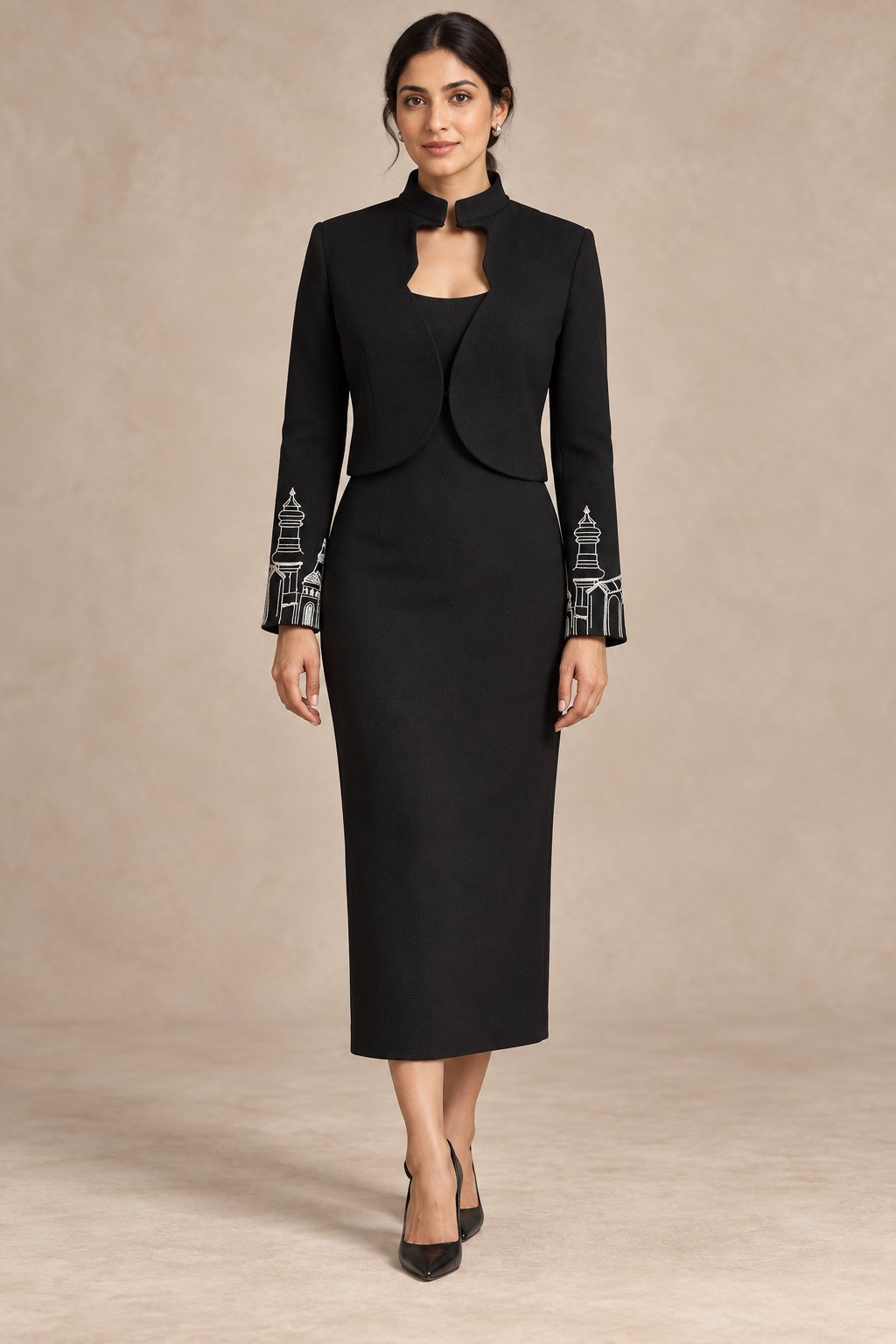 Cuff Embroidered Crop Jacket – Vault - Black