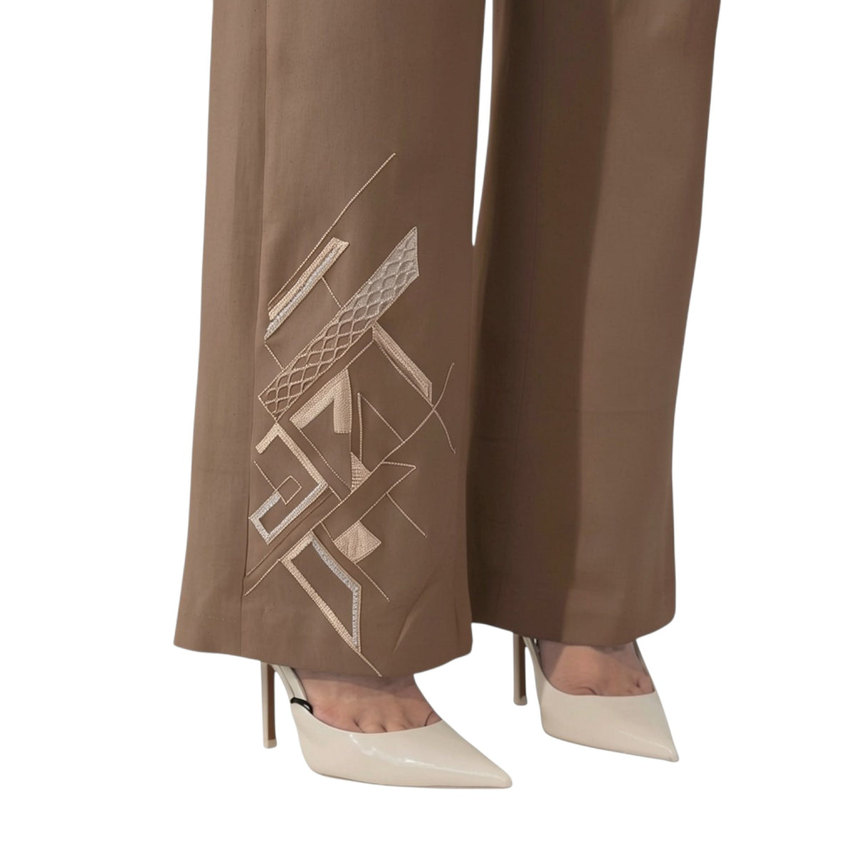Embroidered Denim Bell Bottoms – Lunette - Mocha