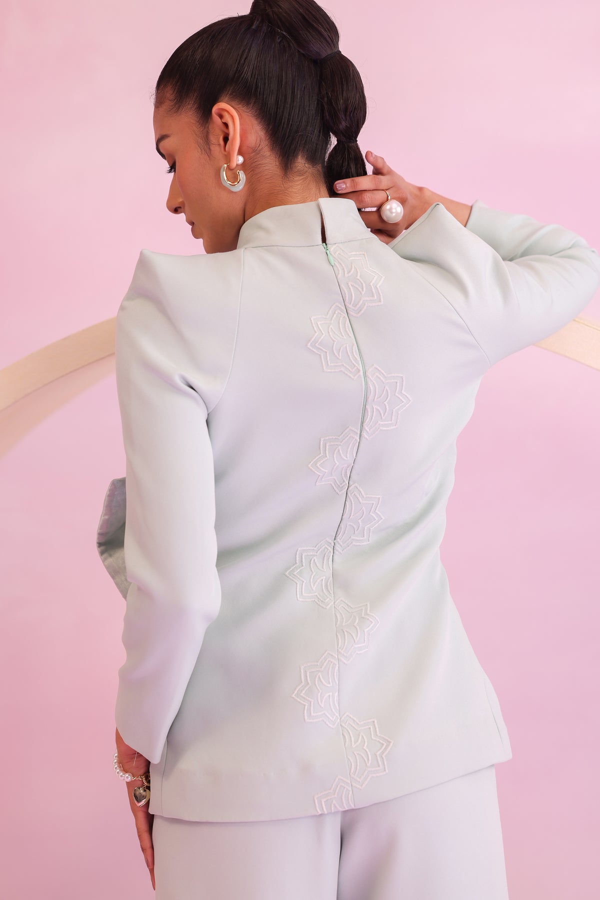 High Neck Bow Blazer – Petal - Mint Green