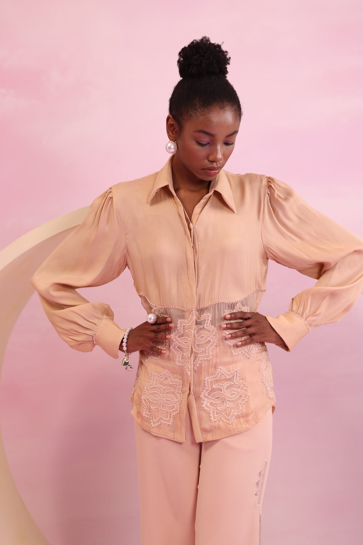Extended Yoke Lace Shirt – Luminous Canopy - Peach