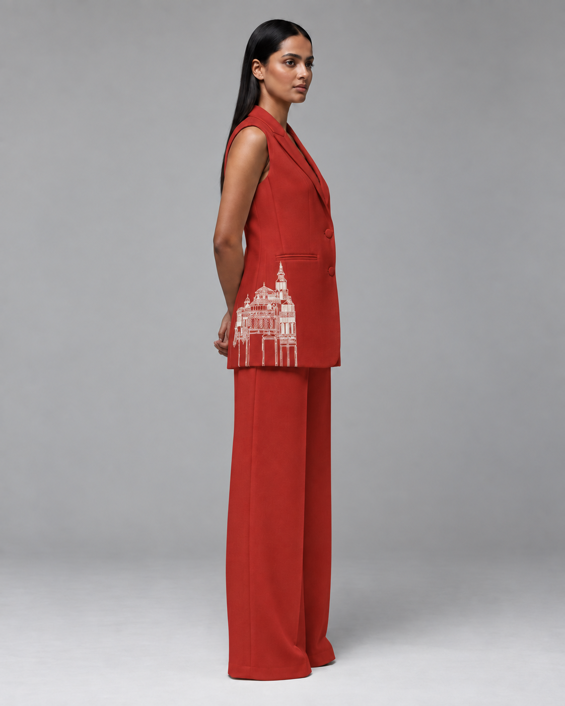 Sleeveless Tailored Blazer – Regal - Rust Red