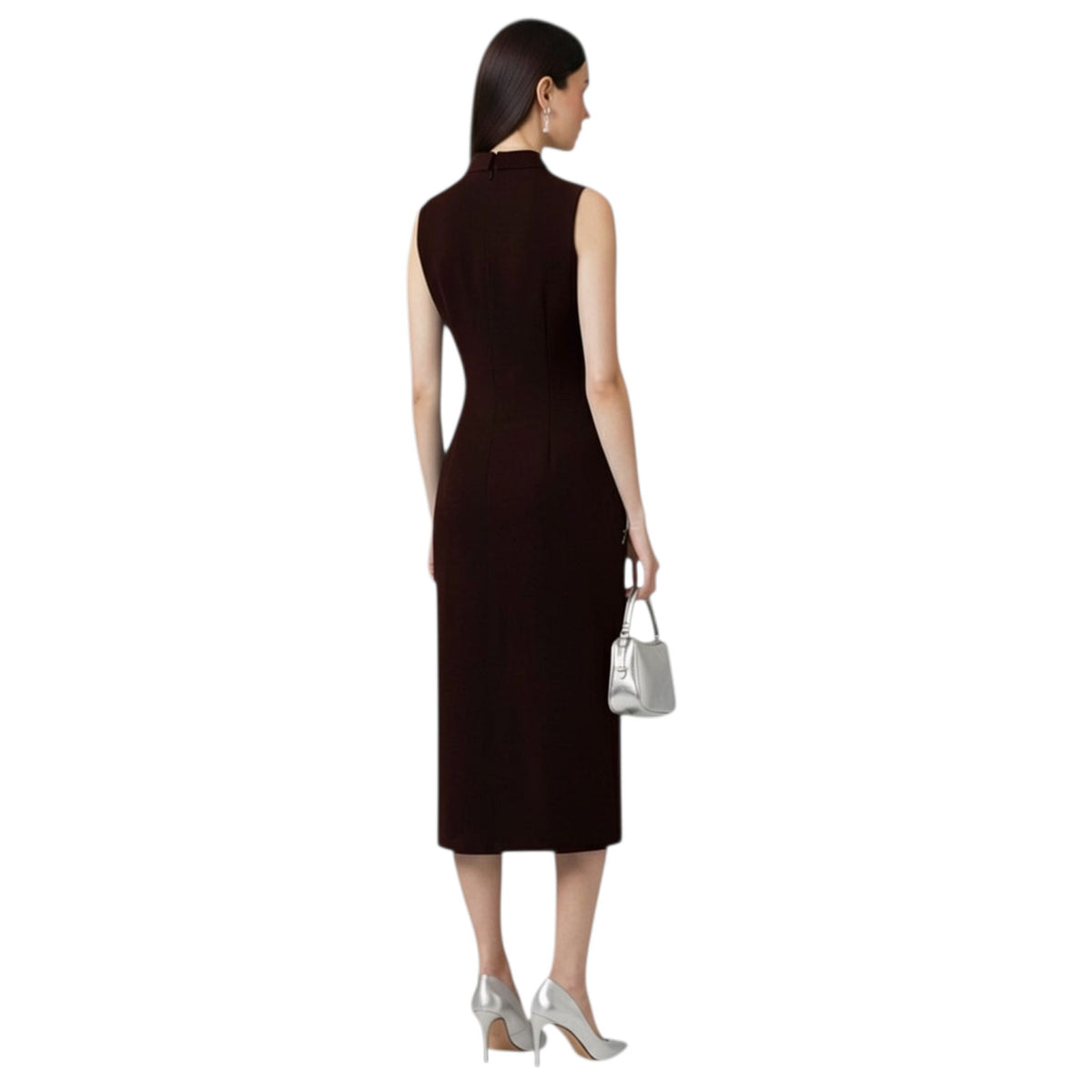 Lapel Neck Tailored Midi Dress – Powerline - Wine