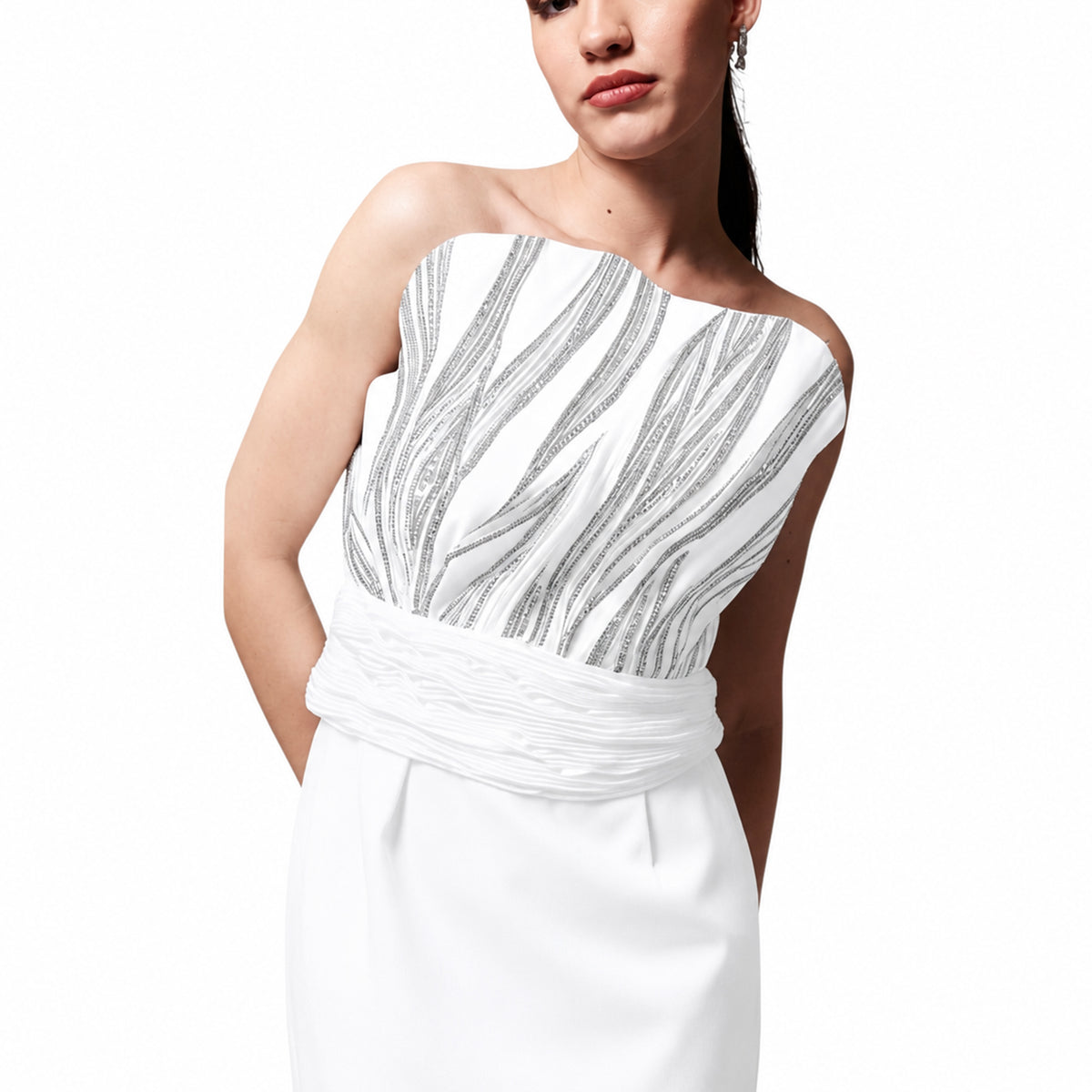 Off-Shoulder Embroidered Gown – Rivulet - White