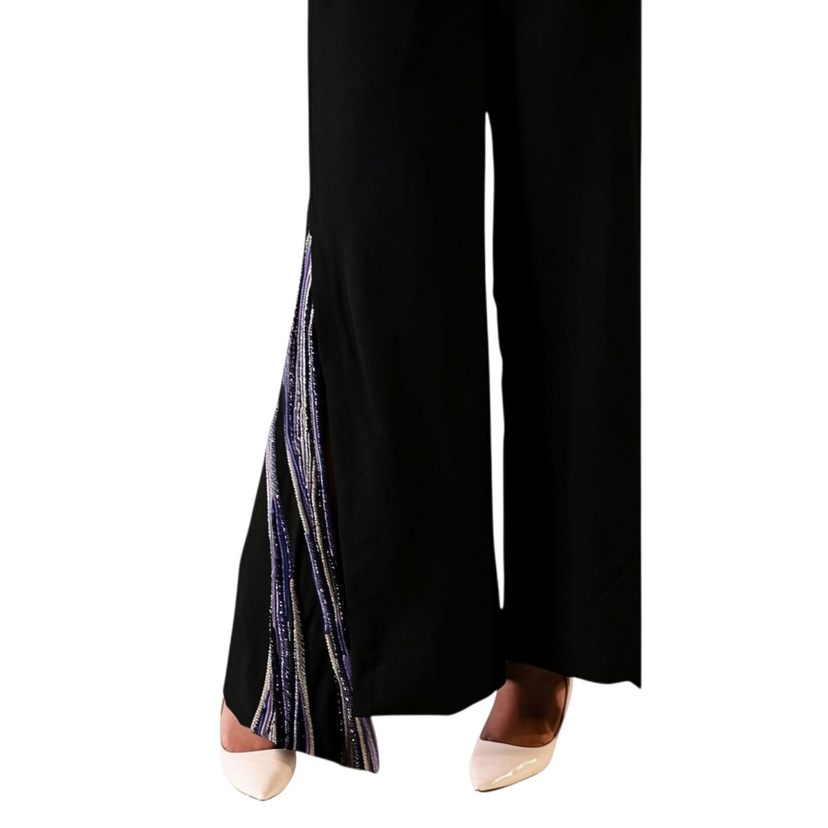 Overlap Slit Wide-Leg Trousers – Heba - Black