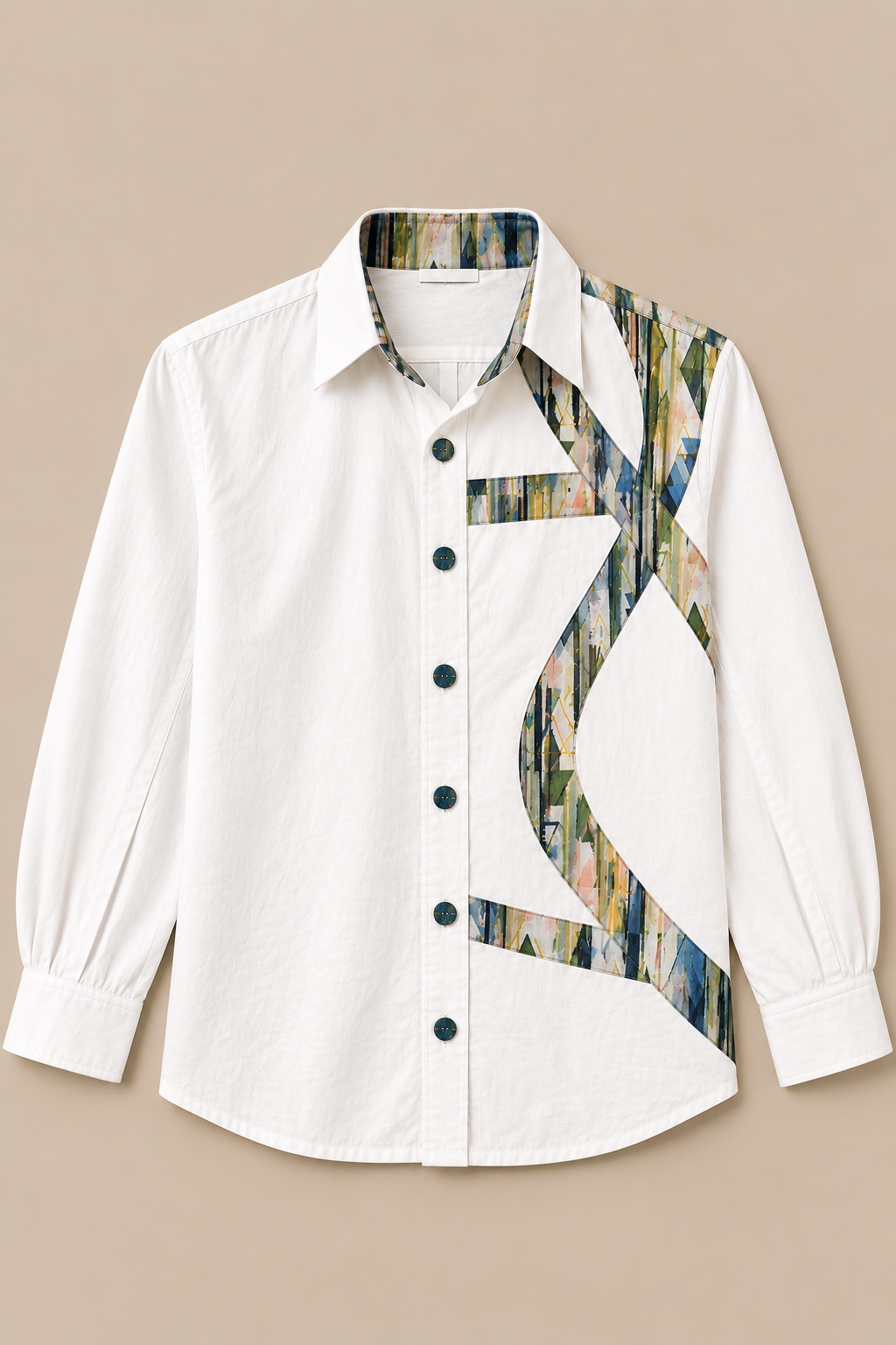 Men's Abstract Panel Shirt - Sage Stripe Print