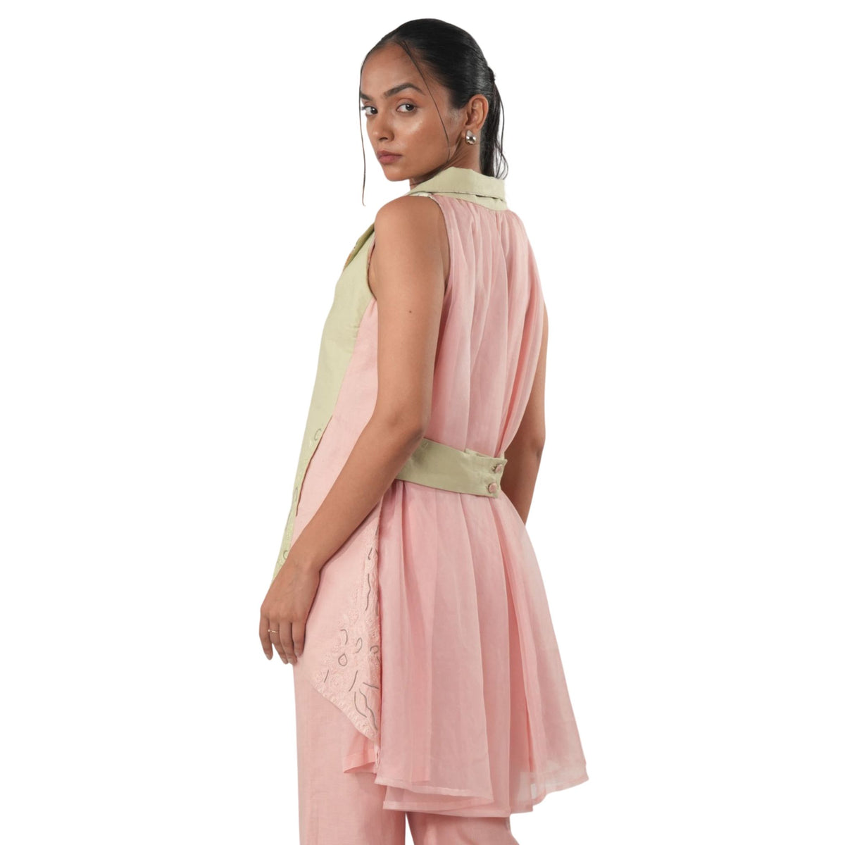 Sleeveless Back Ruffle Blazer - Green