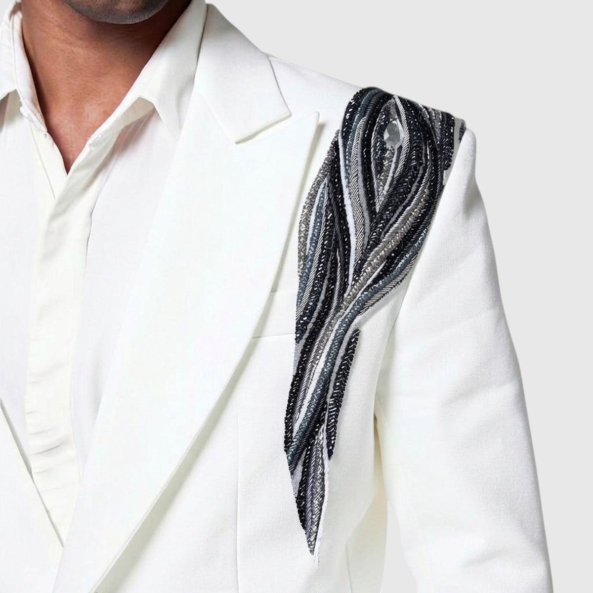 Men's Beaded Tuxedo Blazer – Eclipse - White
