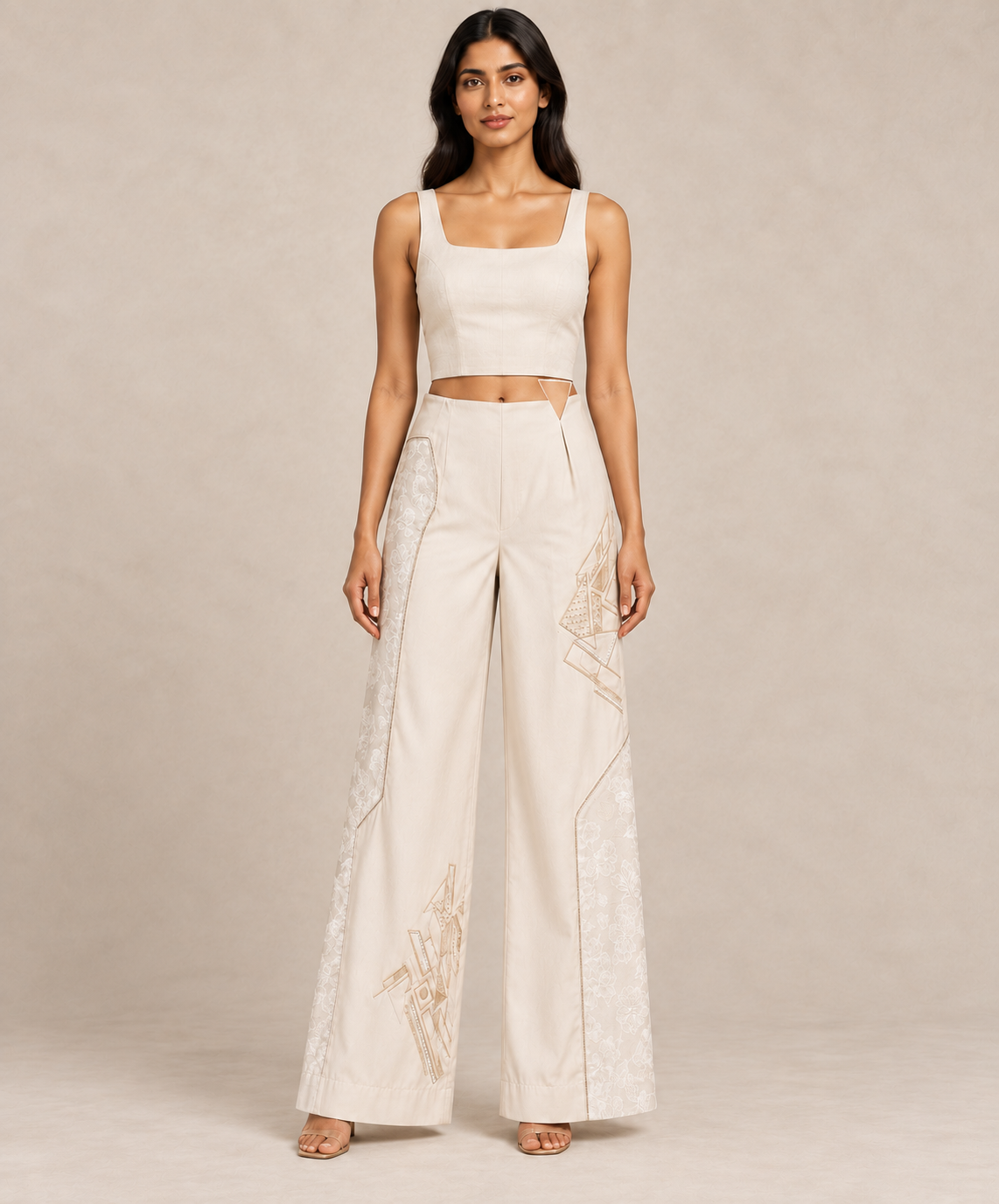 Panelled Denim Trousers - White