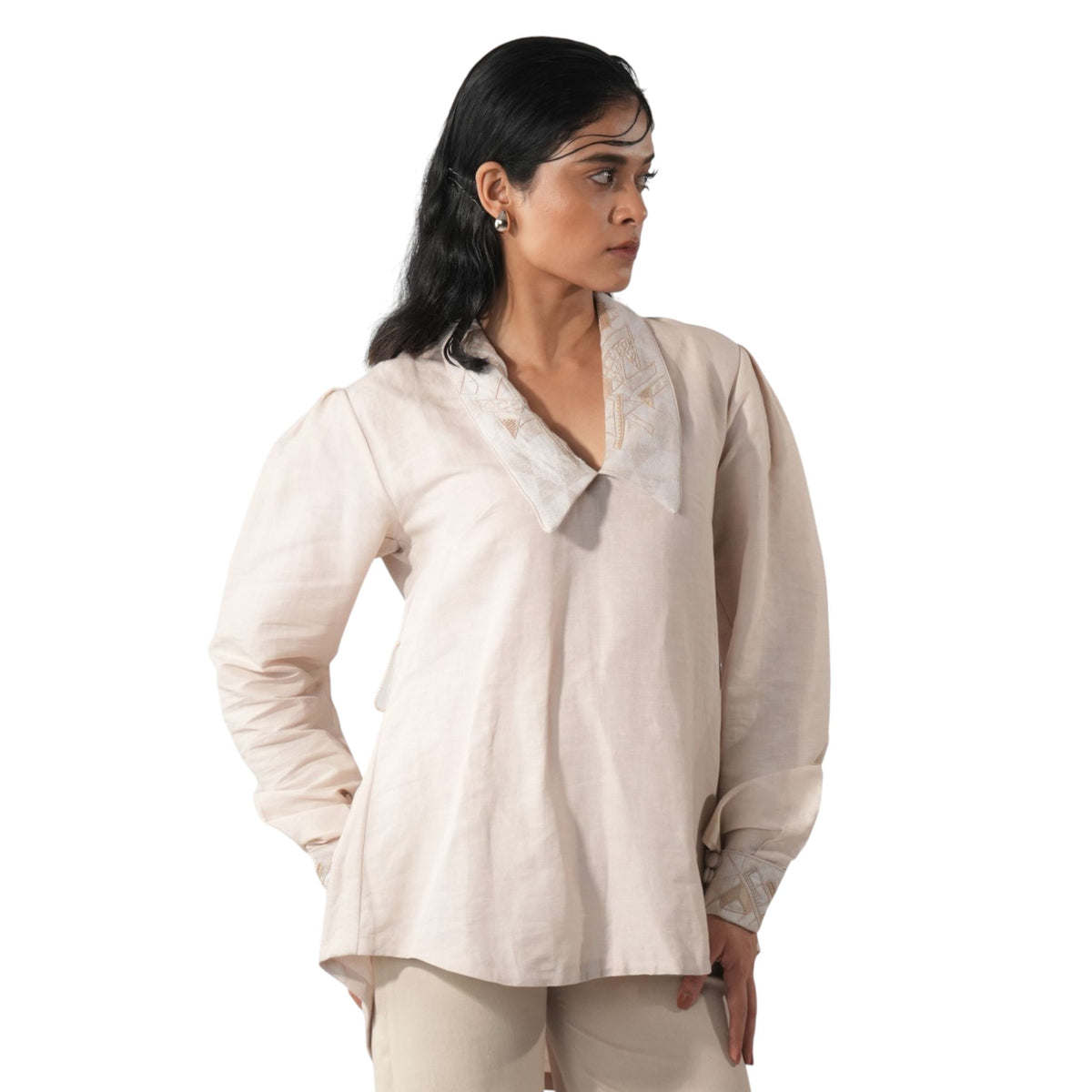 Embroidered Chelsea Collar Shirt – Ivan - Beige