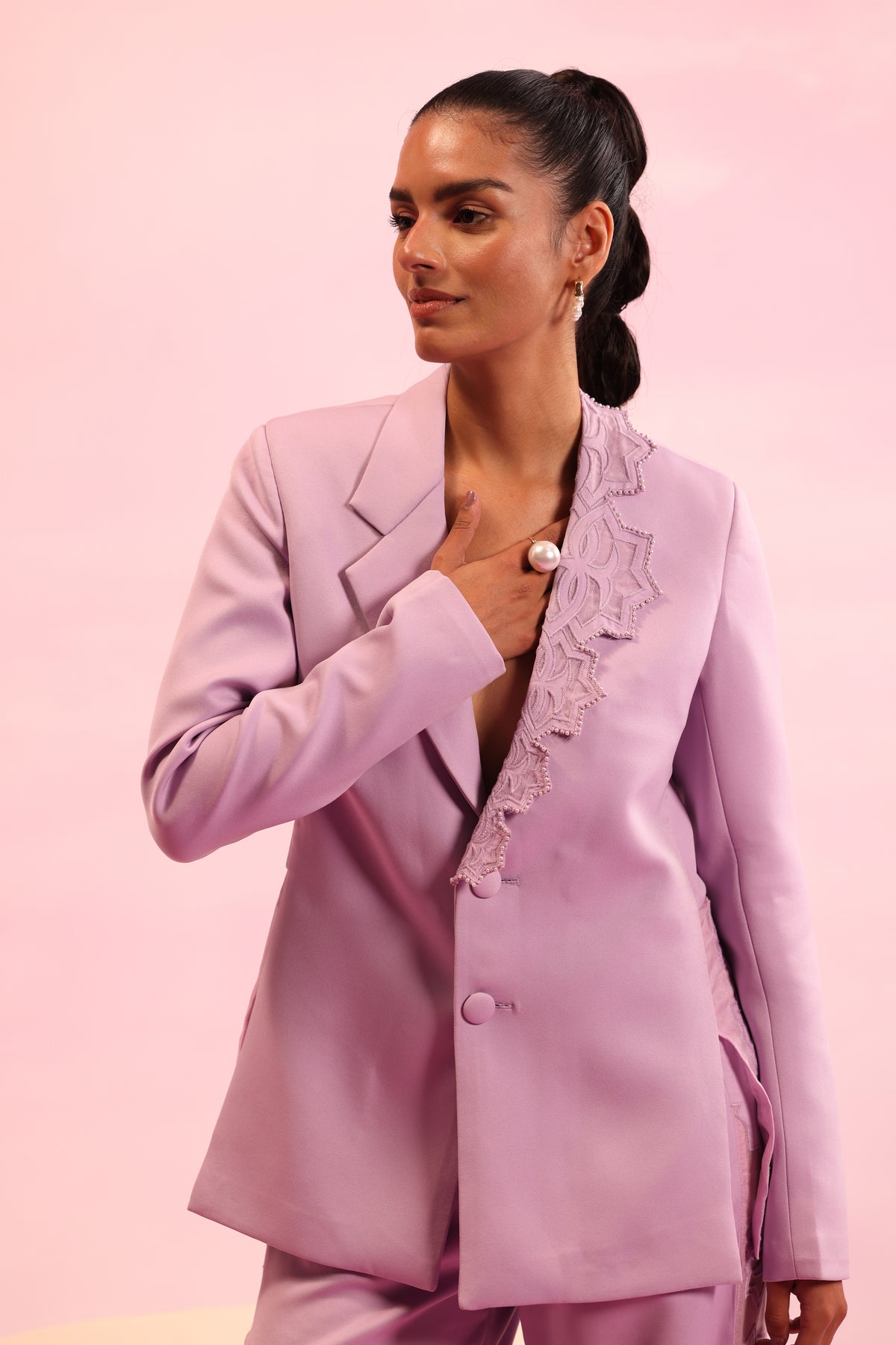 Side Slit Mesh Blazer – Canopy Trace - Lavender