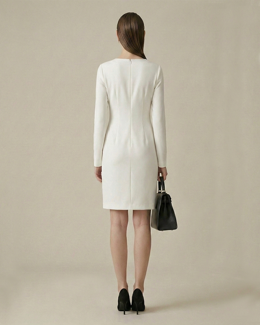 Square Neck Embroidered Waist Dress in white, ORTHODOX