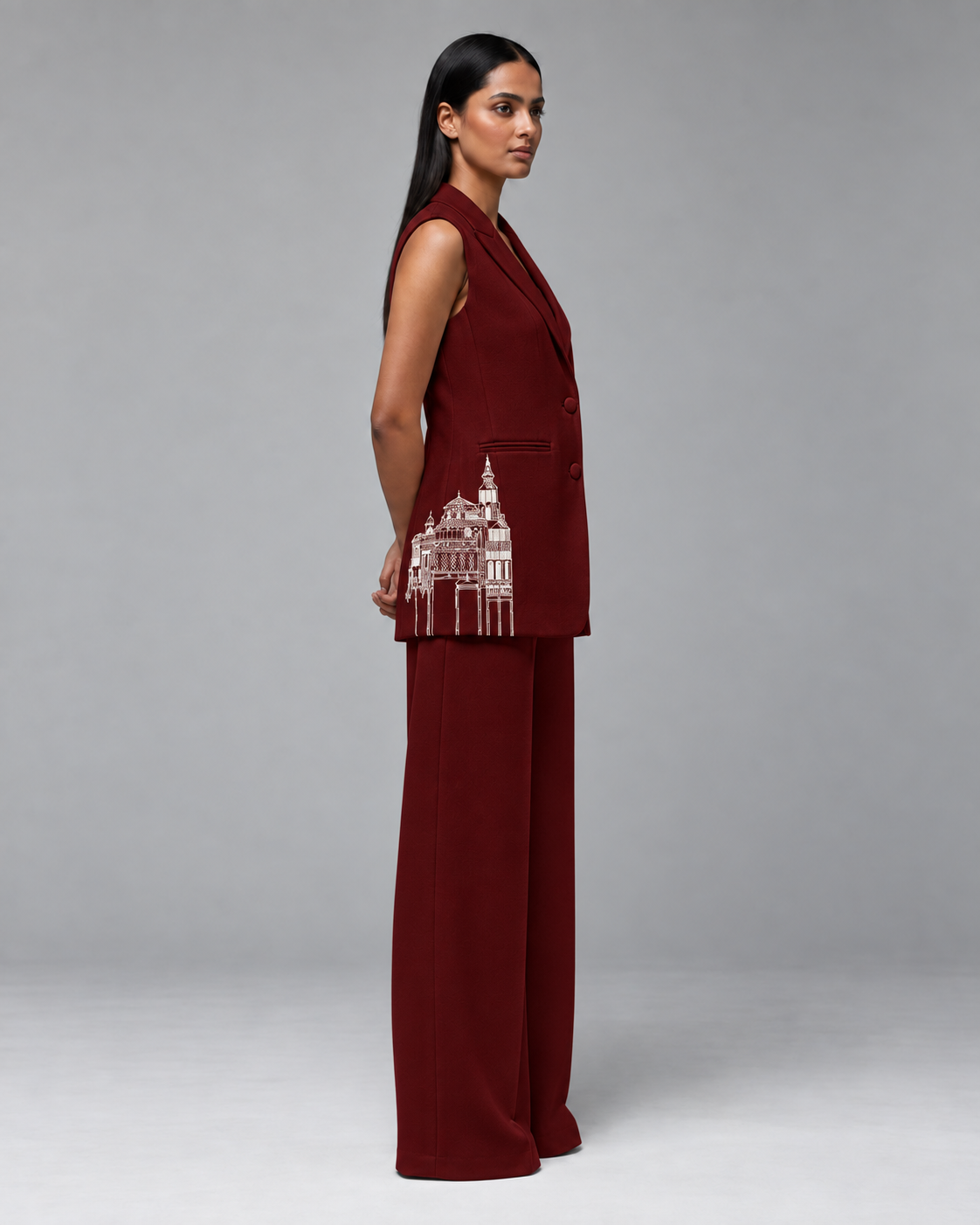 Sleeveless Tailored Blazer – Regal - Wine