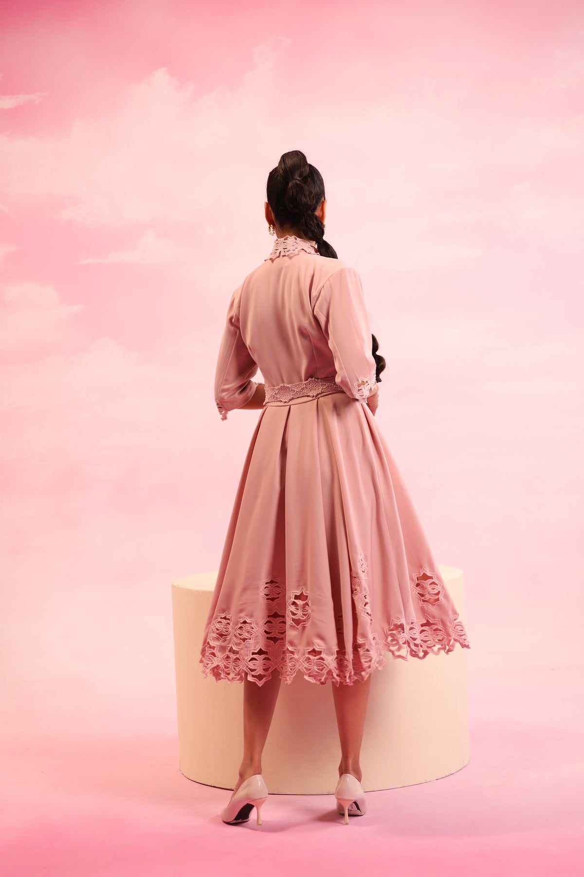Cut-Out Shirt Skater Dress – Verdant Whirl - Pink