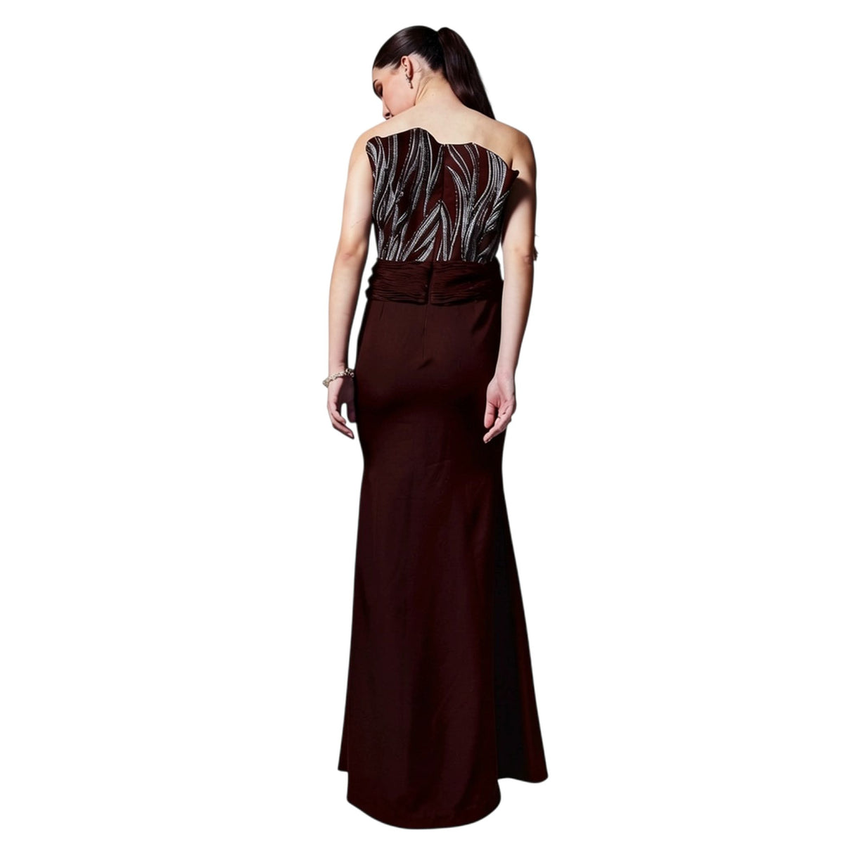 Off-Shoulder Embroidered Gown – Rivulet - Wine