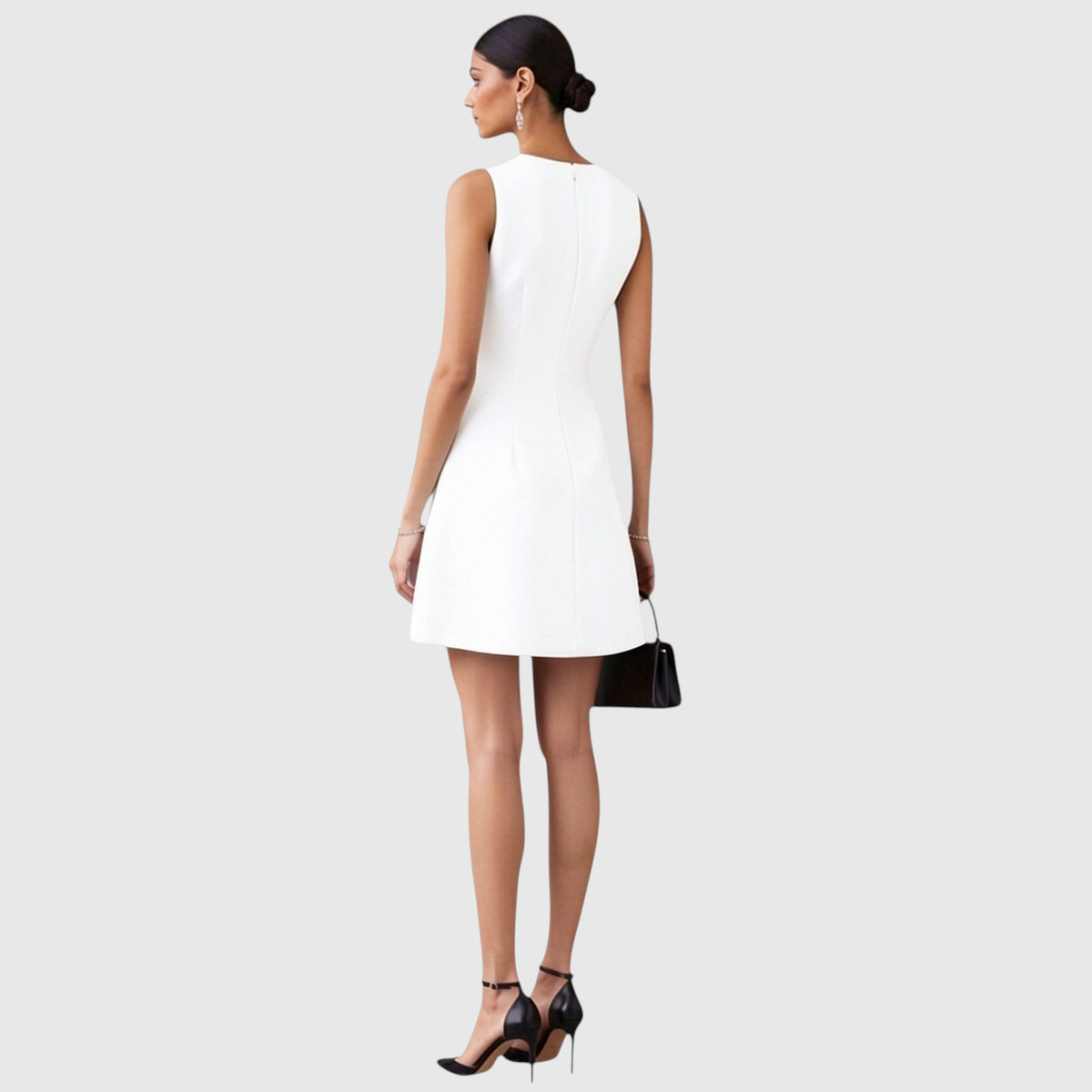 Embroidered Hem Fit & Flare Dress – Hemline - White