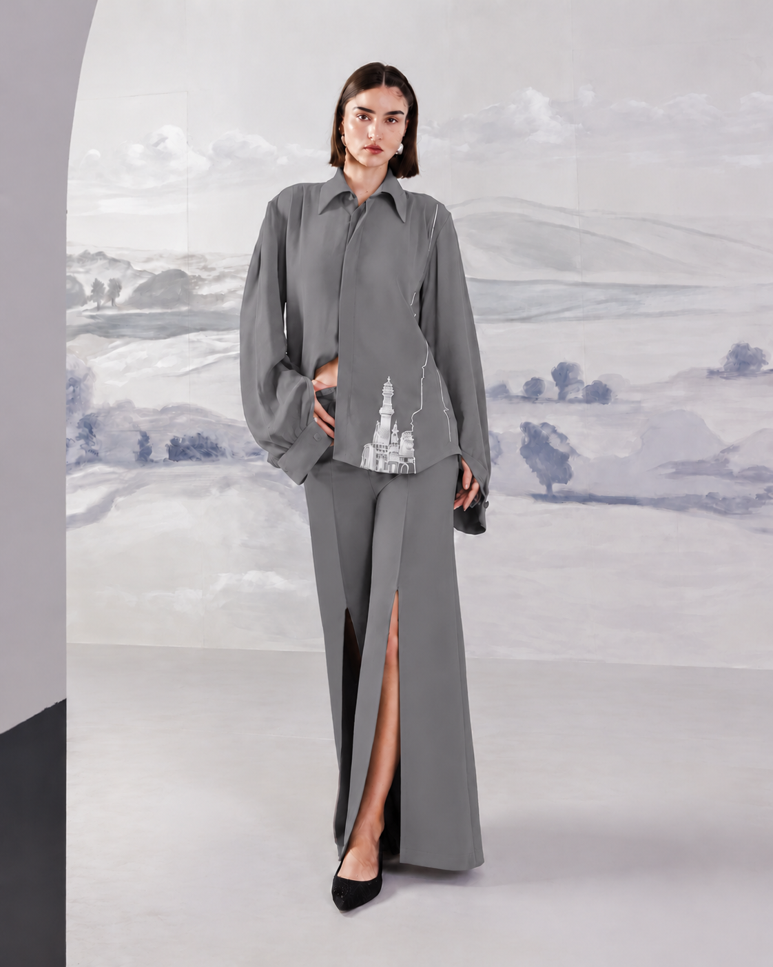 Front Slit Wide-Leg Trousers – Regal - Mid Grey
