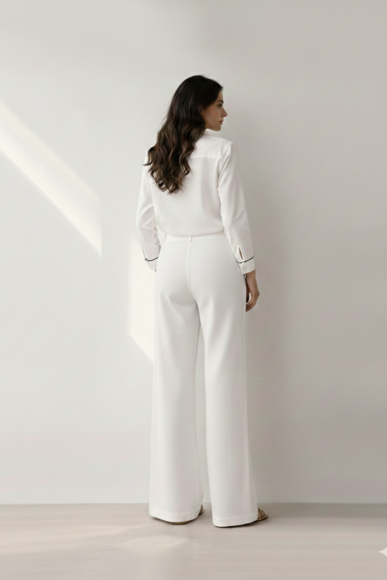 Fish Embroidered Wide-Leg Trousers – Estee - White