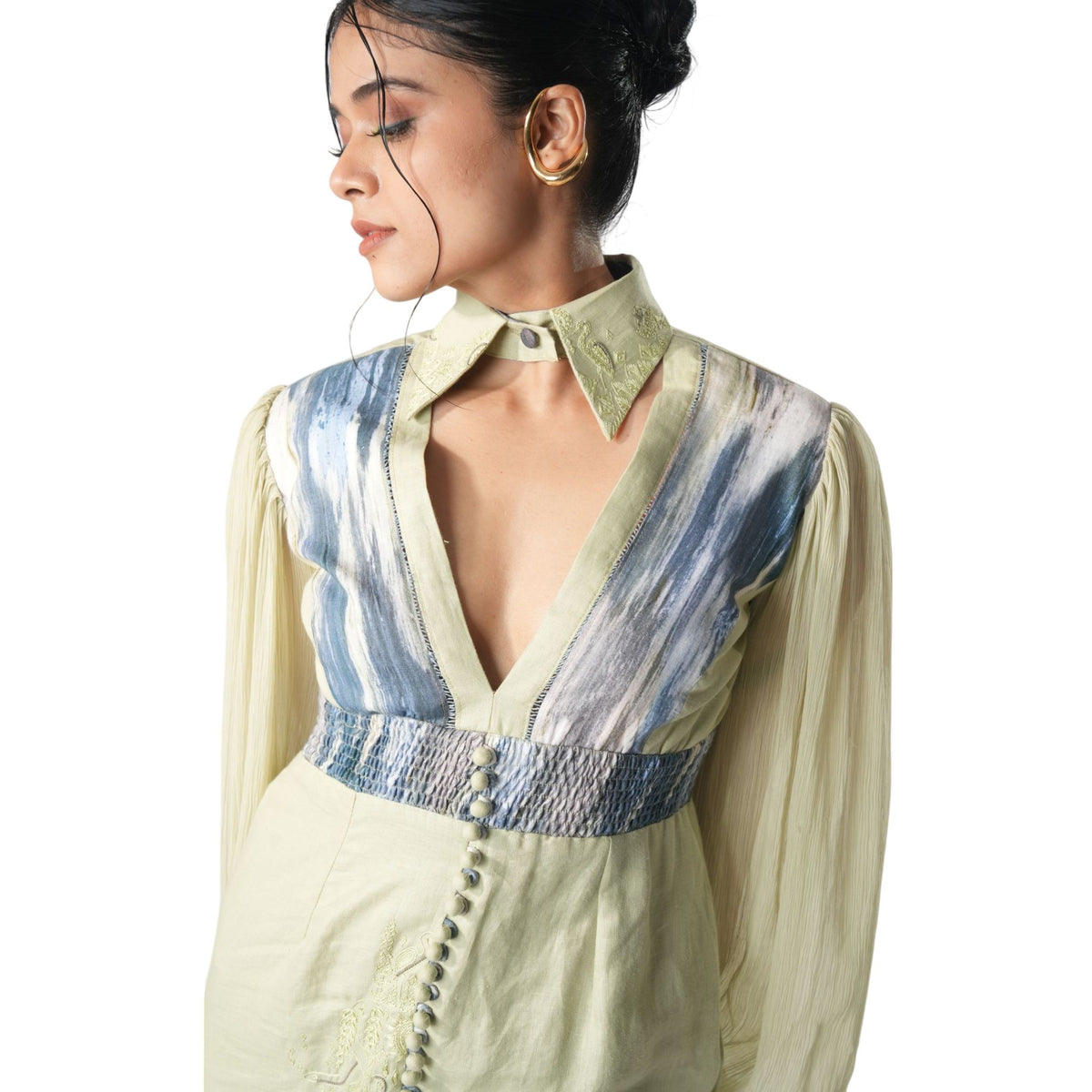 V-Neck Embroidered Midi Dress – Terraverde - Green