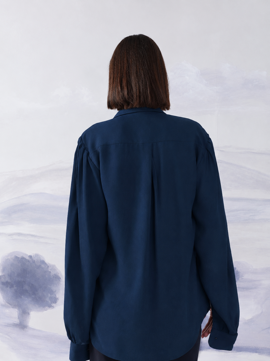 Beaded Line Embroidered Shirt – Feather - Maritime Blue