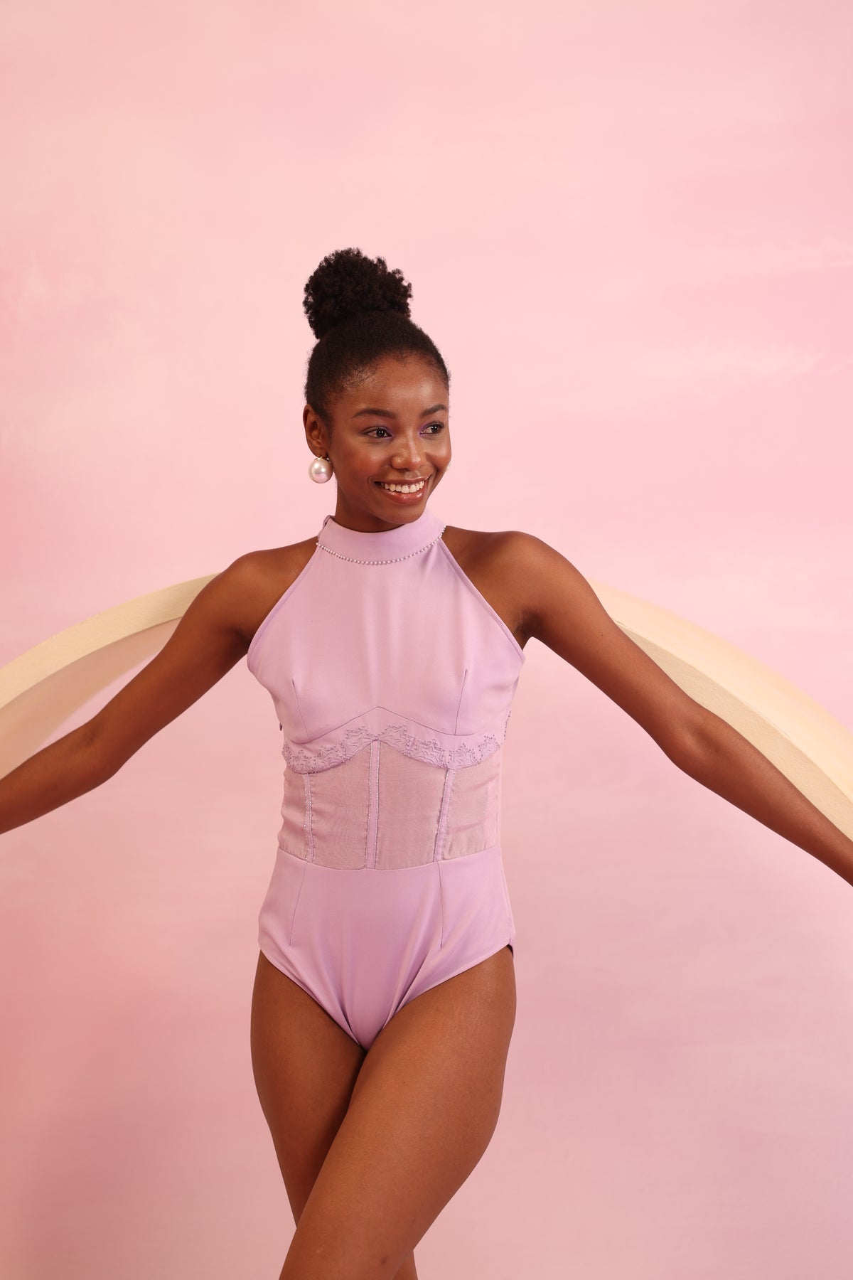 Lace Corset Halter Bodysuit – Arboreal Grace - Lavender